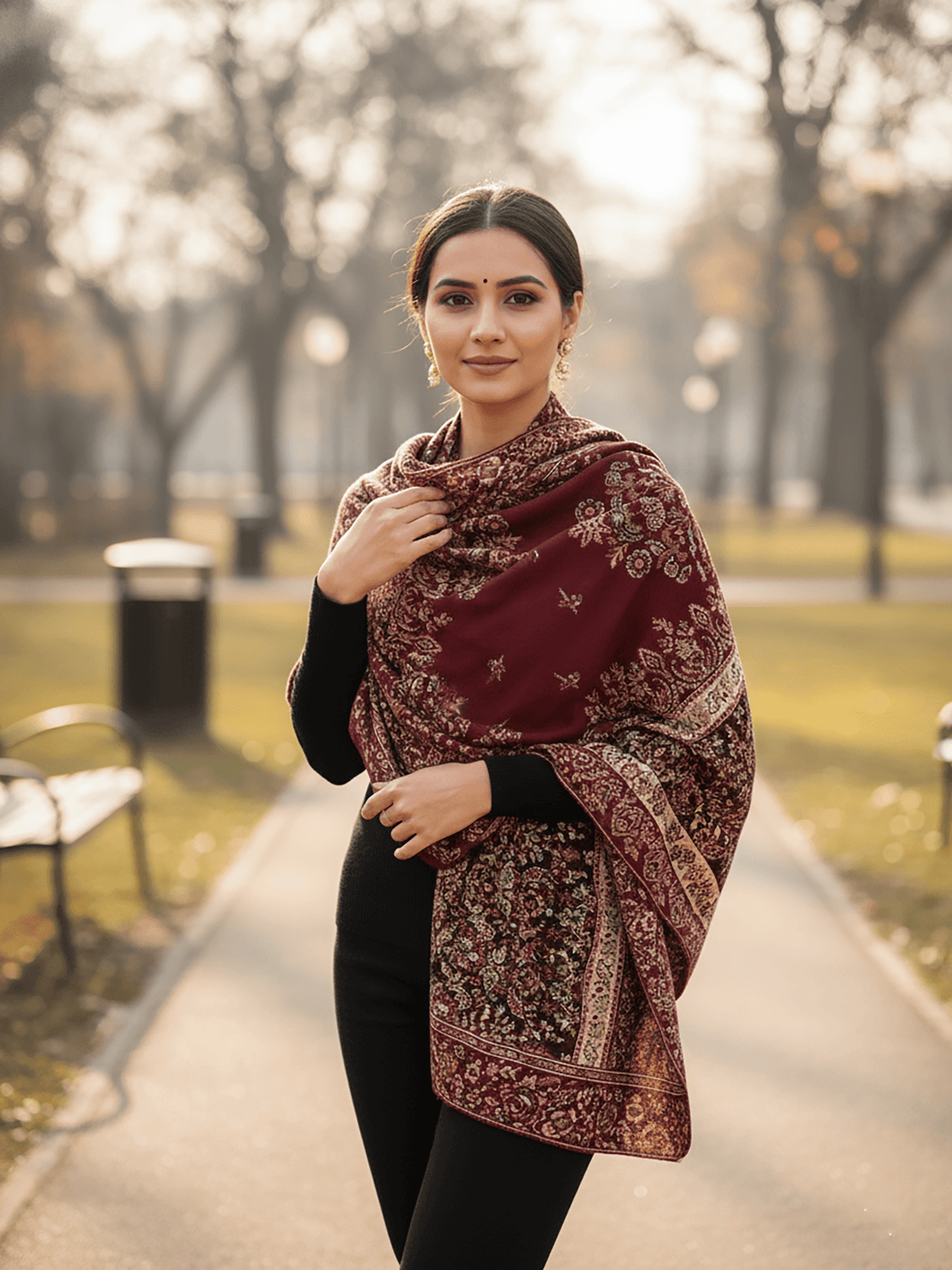 Soft Knitted Warm Maroon Acrylic Shawl (Style KT-ST4407)