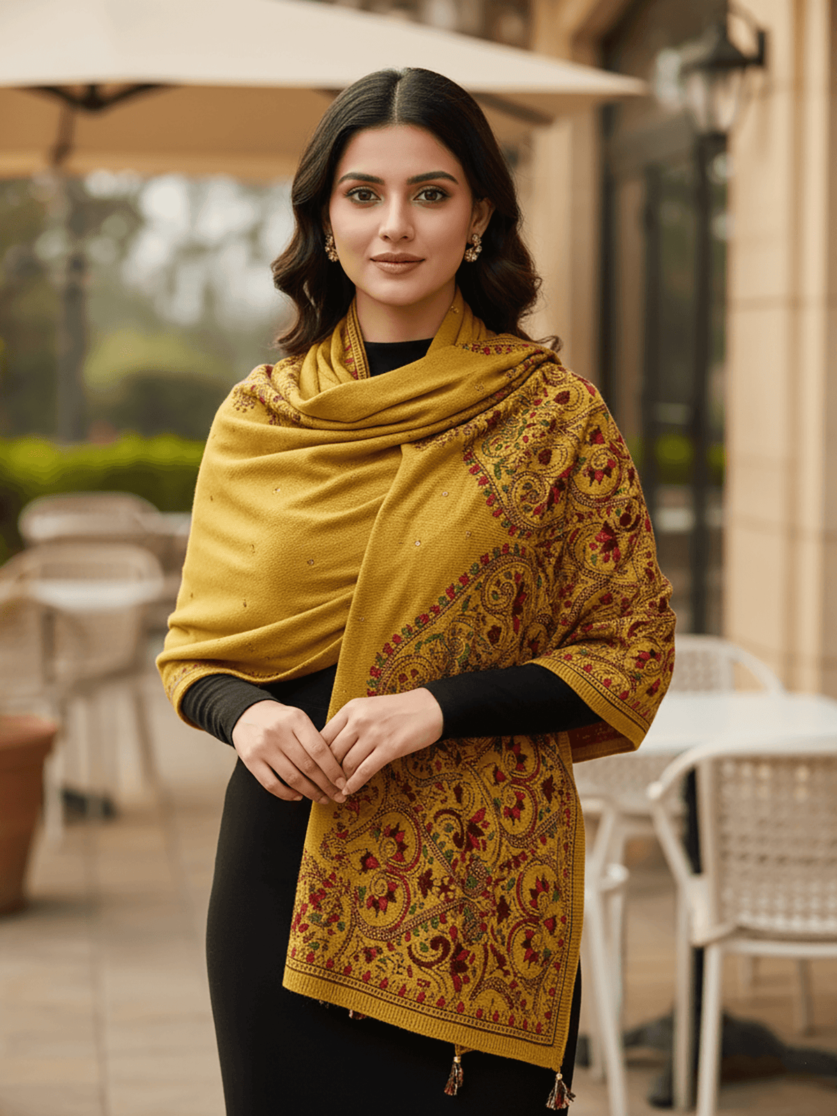 Soft Knitted Warm Mustard Acrylic Shawl