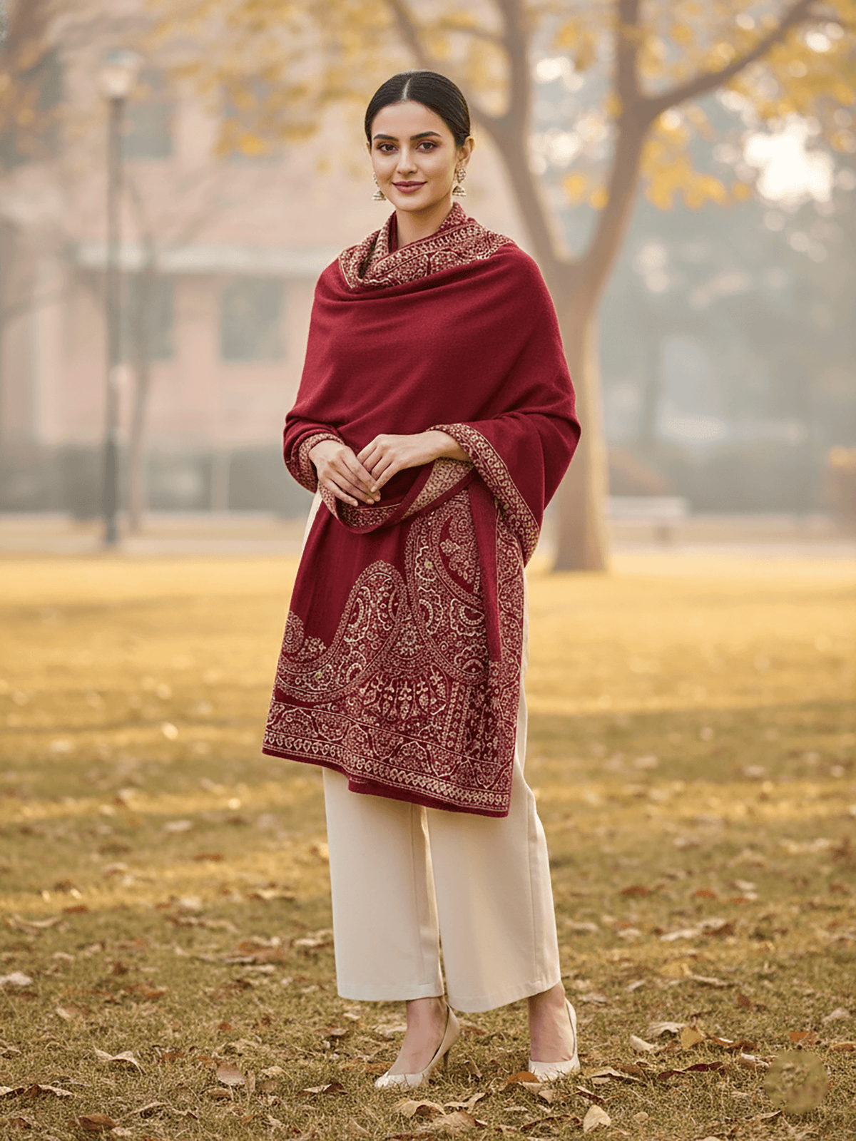 Soft Knitted Warm Maroon Acrylic Woven Design Shawl