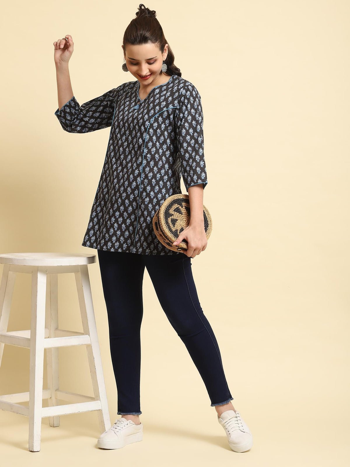 Black Floral Printed Tunic