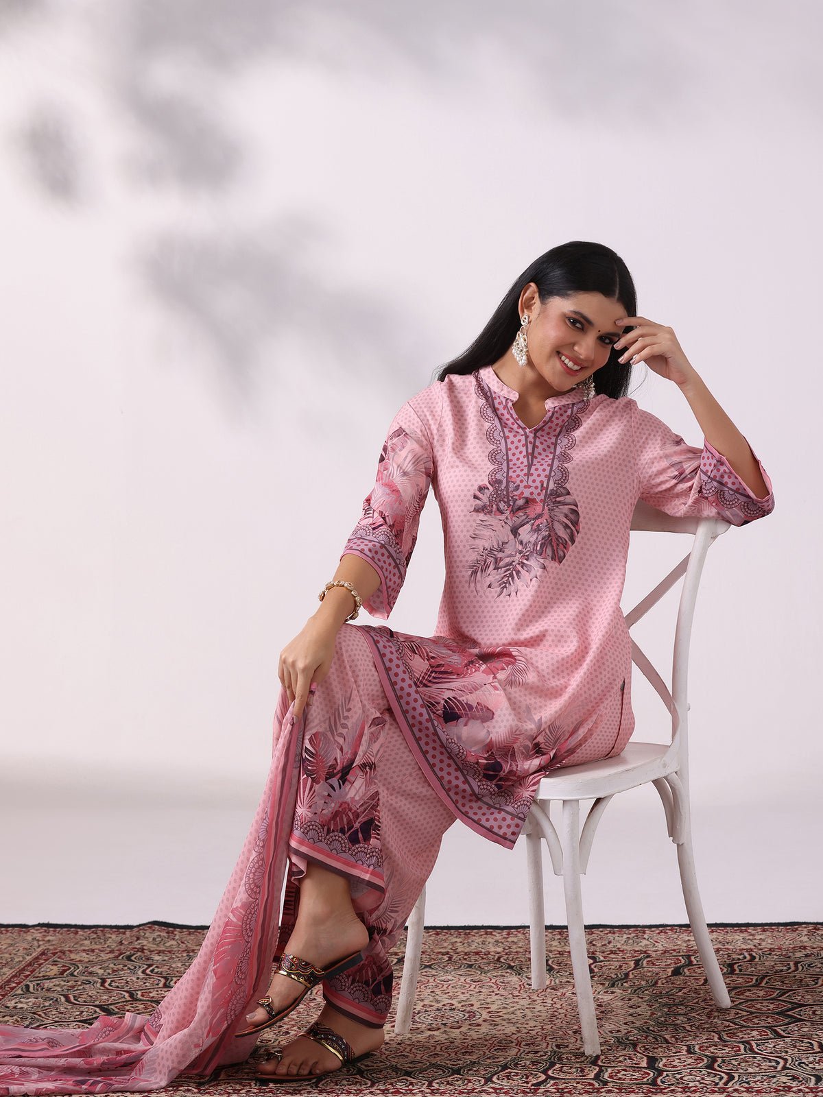Liva Pink Printed Kurta Comfort Pant Dupatta