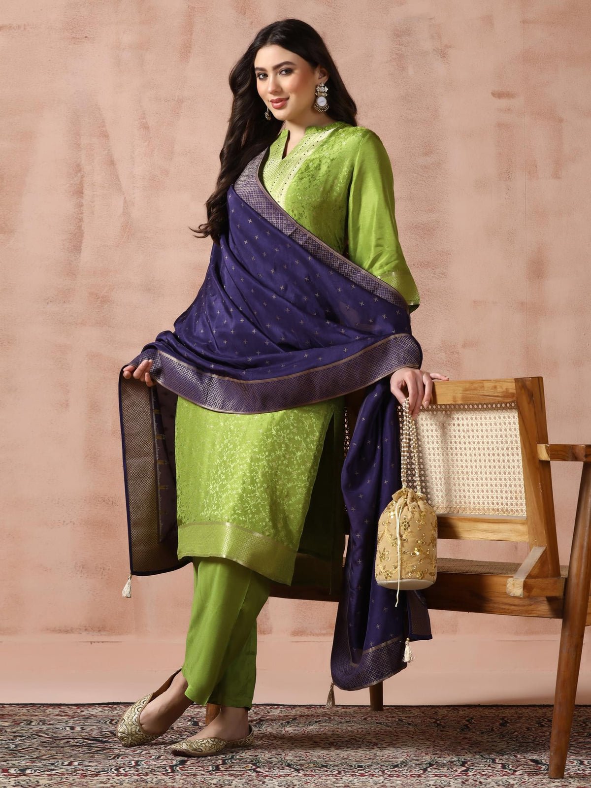 Dola Silk Jacquard Green Woven Kurta Comfort Pant Dupatta