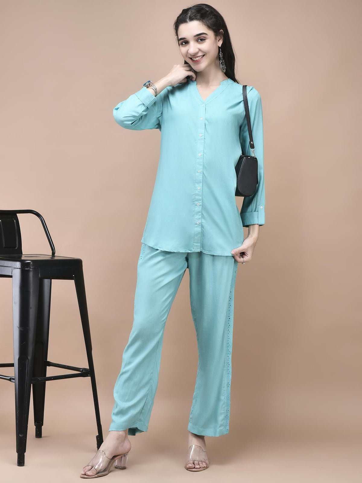 Liva Blue Embroidered Co-Ord Set