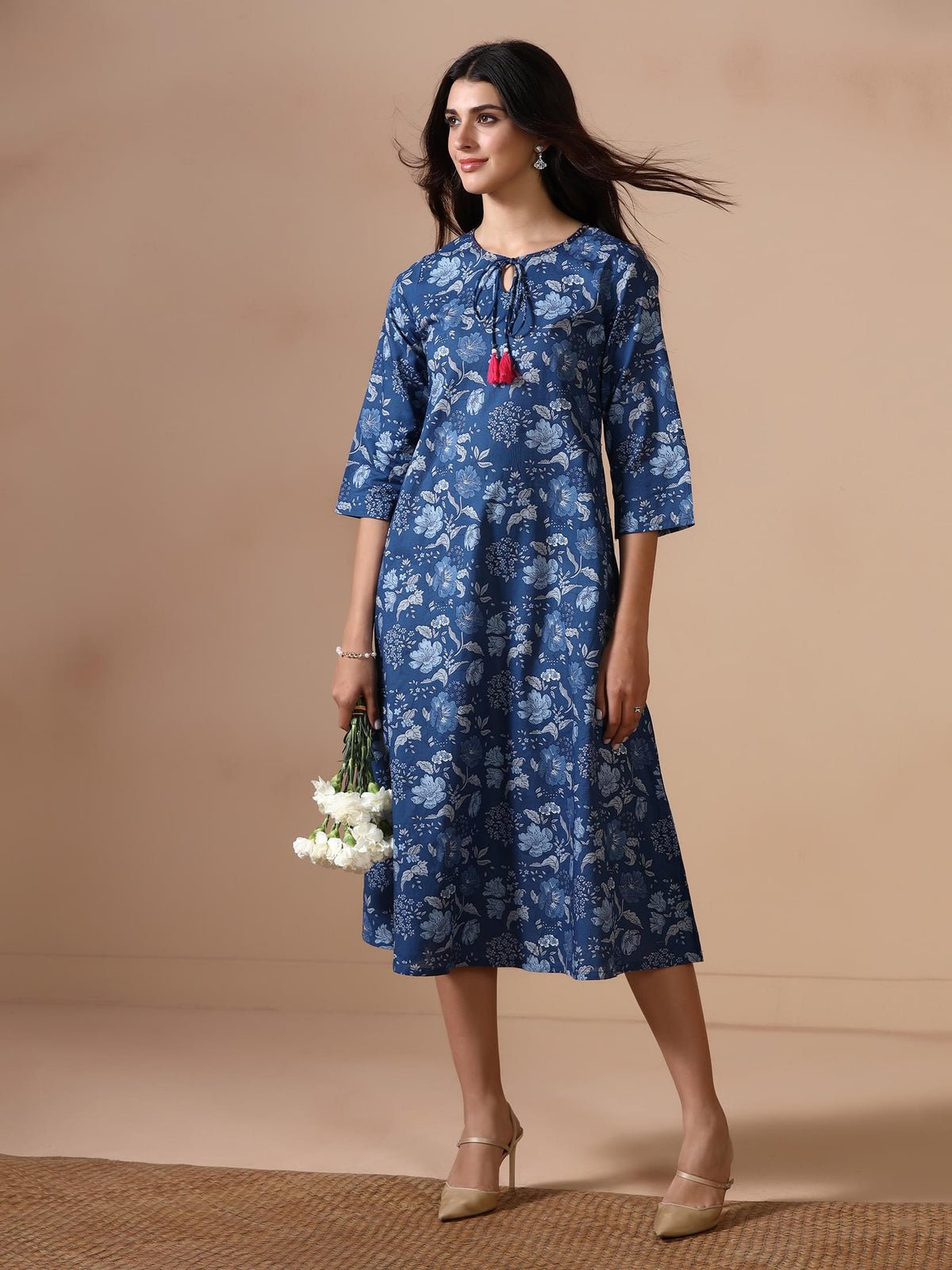 Cotton Blue Floral Print Dress