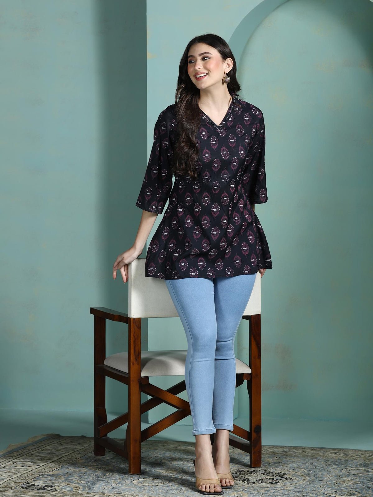 Chanderi Black Printed Tunic