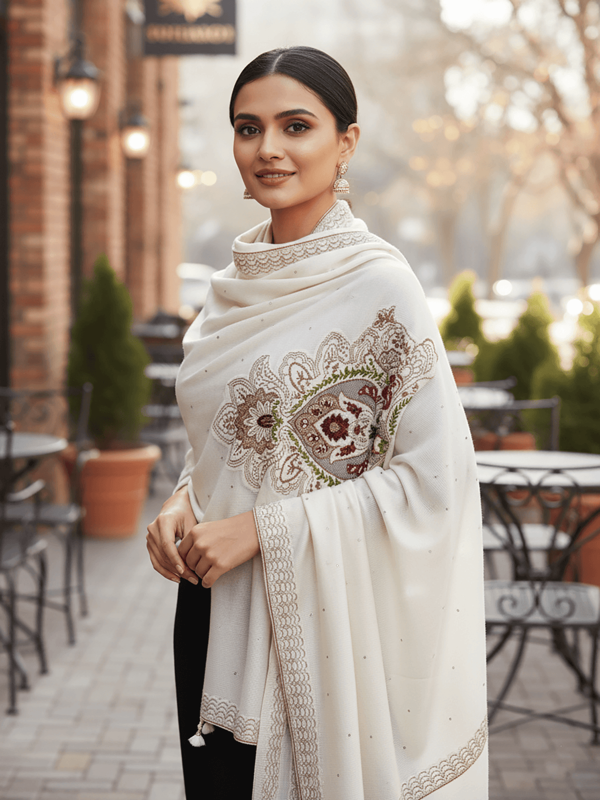 Soft Knitted Warm White Acrylic Shawl (Style KT-5569)