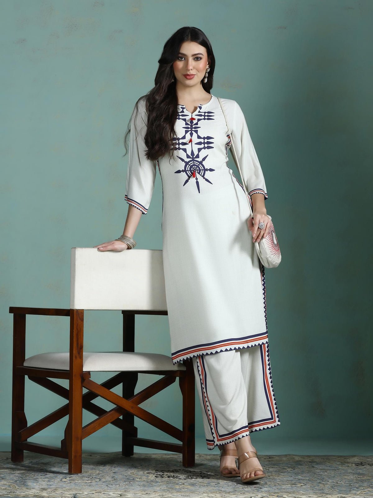 Liva Cream Printed Kurta With Comfort Pant