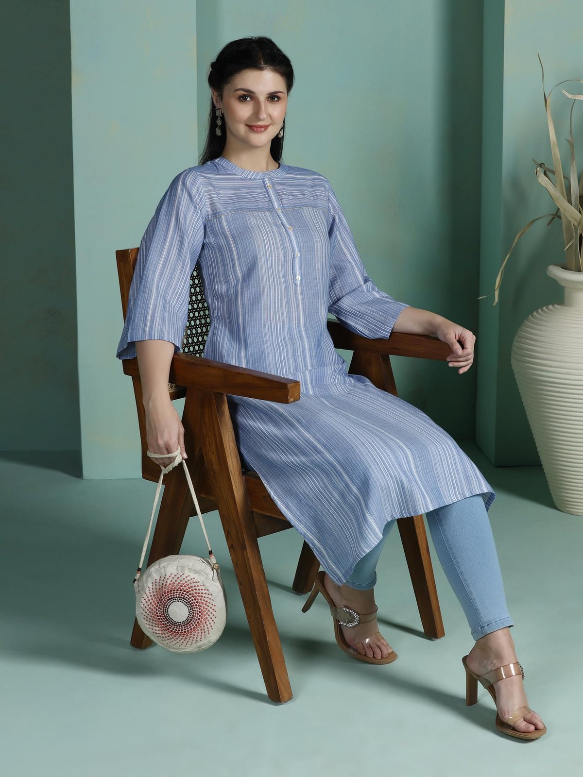 Cotton Blue Yarn Dyed Kurta (Style 20513)