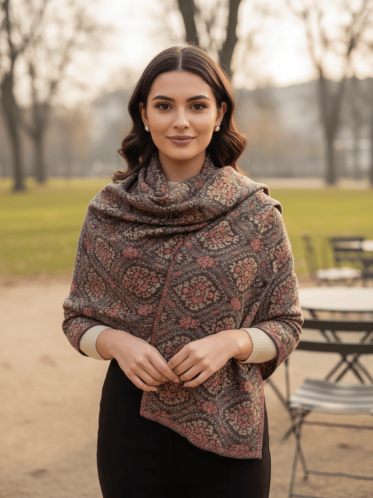 Soft Knitted Warm Grey Acrylic Shawl (Style KT-ST4401)