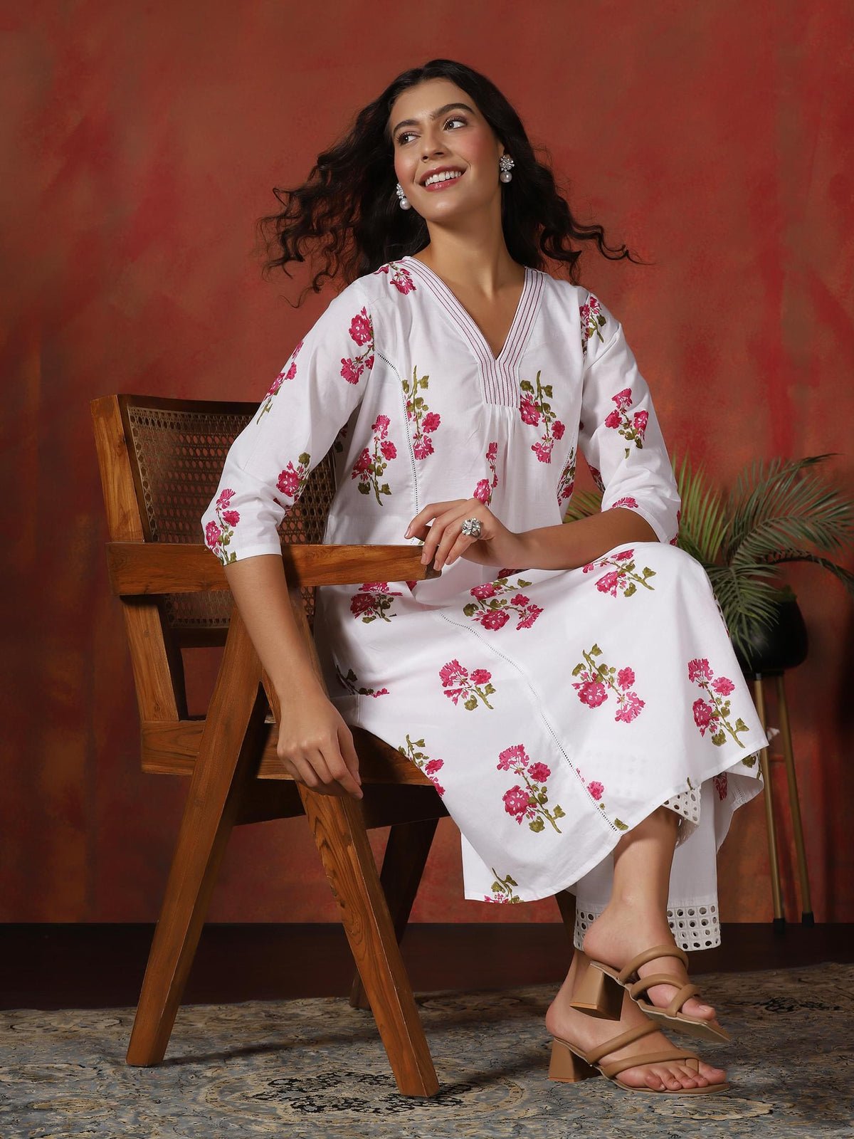 Cotton White Floral Print Co-Ord Set