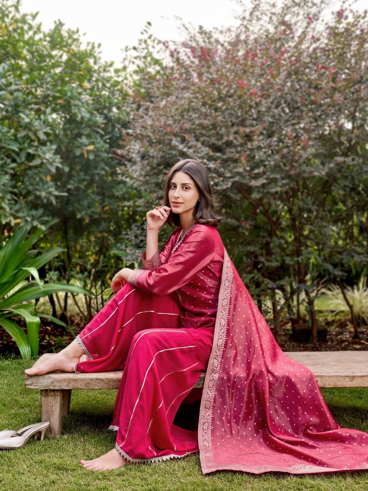 Shimmer Dola Candy Pink Kurta Sharara Dupatta