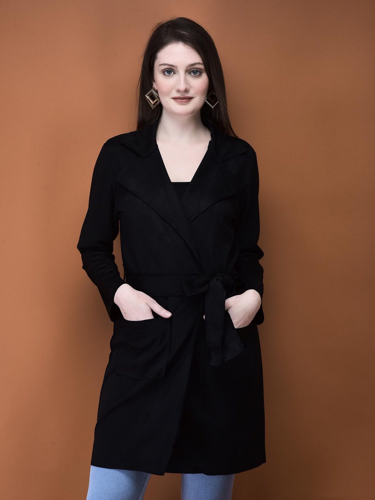 Suede Black Solid Shrug