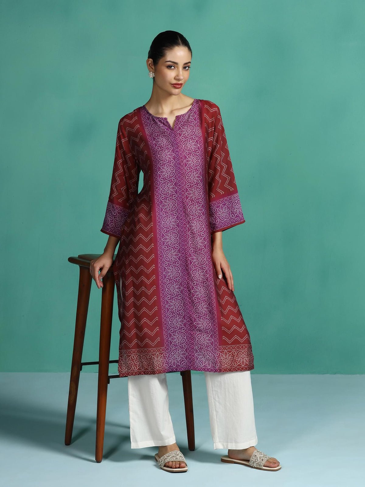Chanderi Purple Printed Kurta