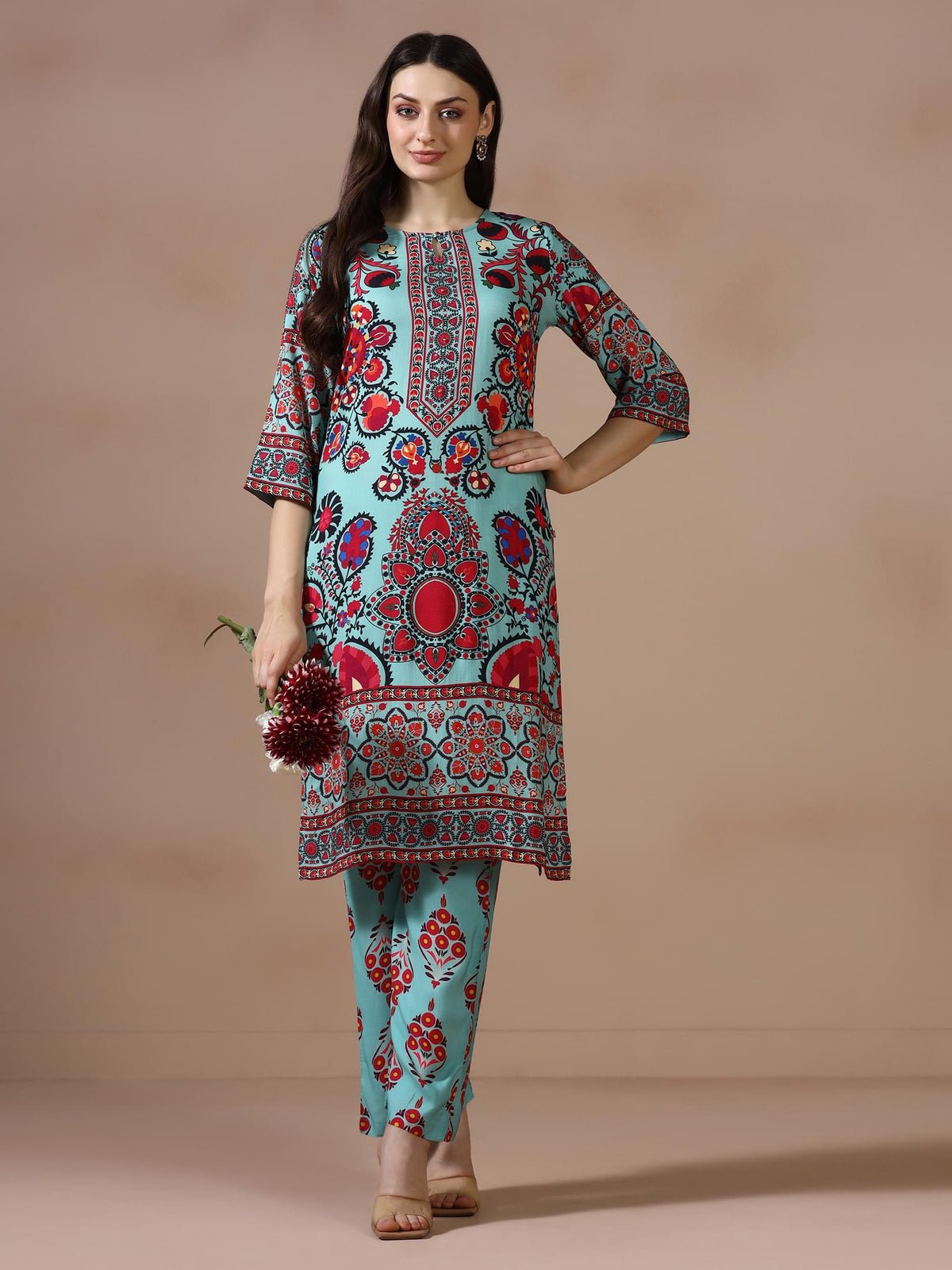 Liva Green Printed Kurta With Comfort Pant
