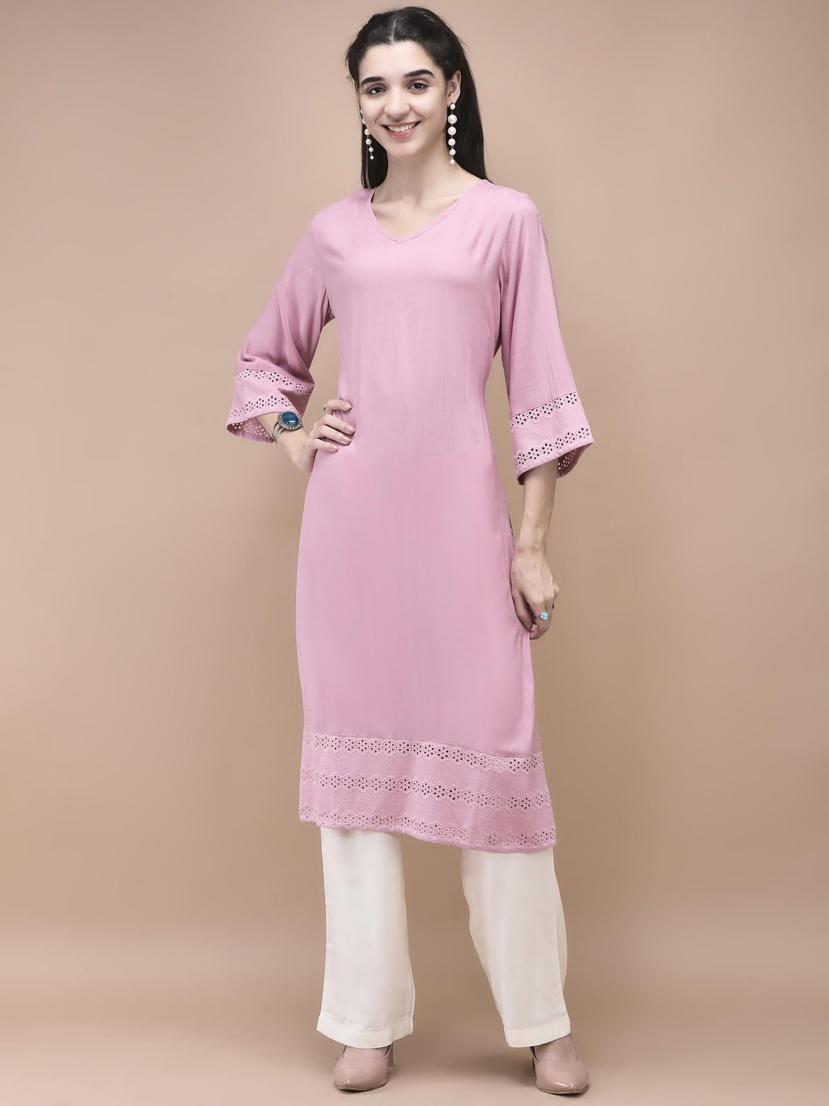 Liva Pink Embroidered Kurta (Style 12216)