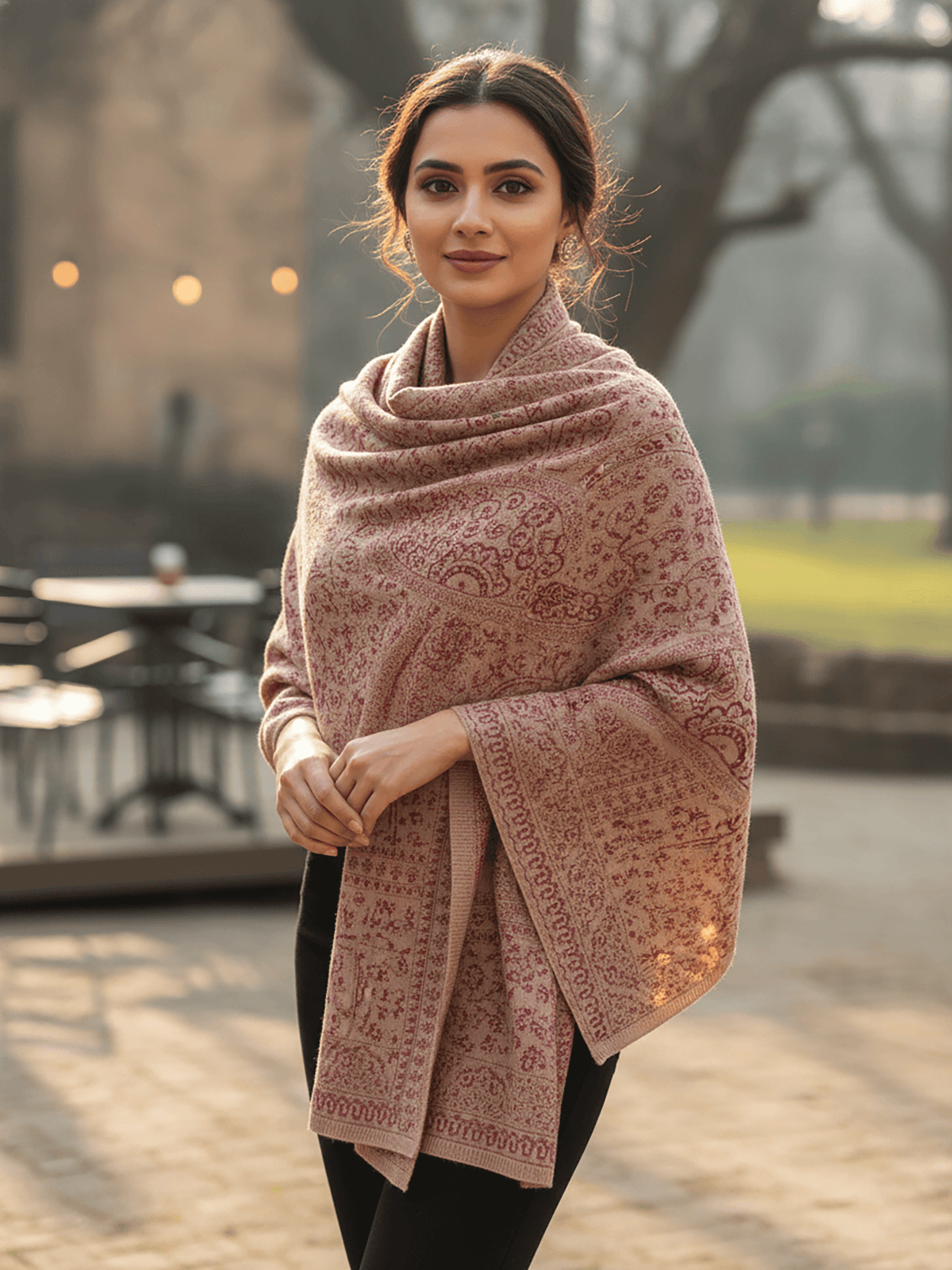 Soft Knitted Warm Pink Acrylic Shawl (Style KT-ST4303)