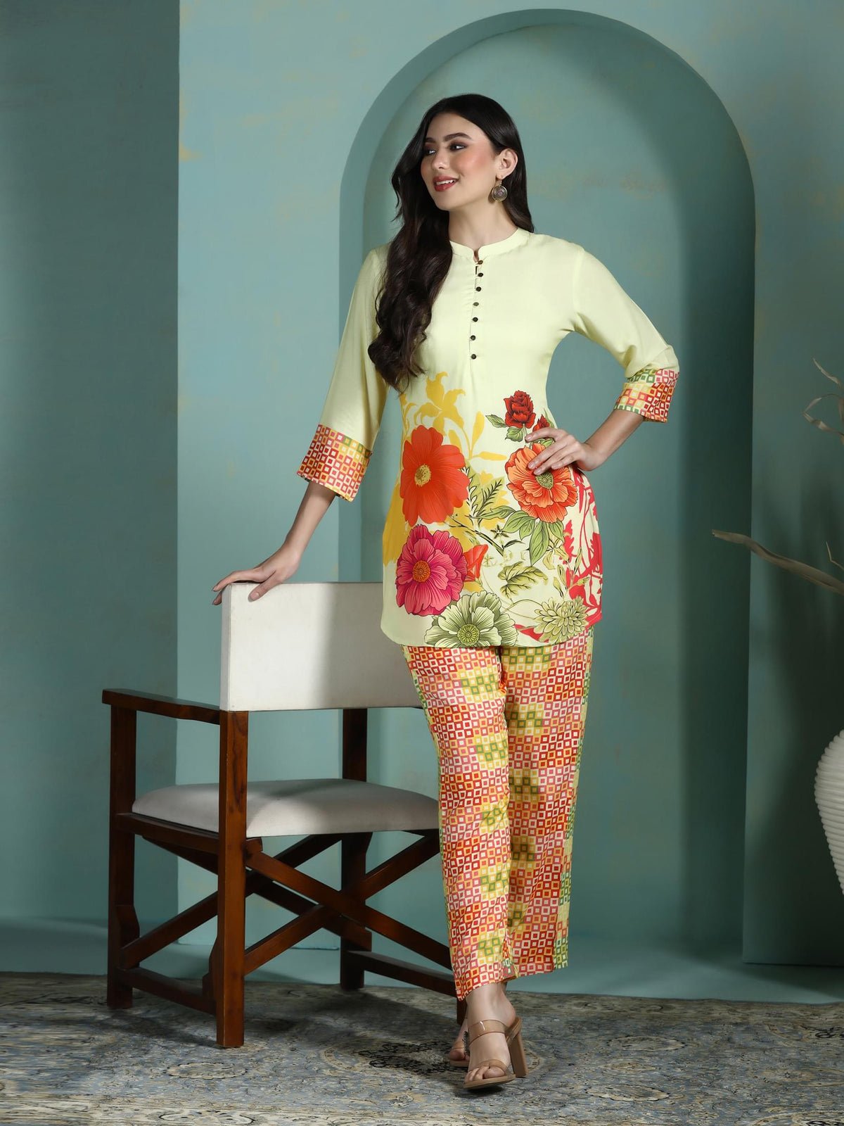 Liva Yellow Printed Kurta With Comfort Pant