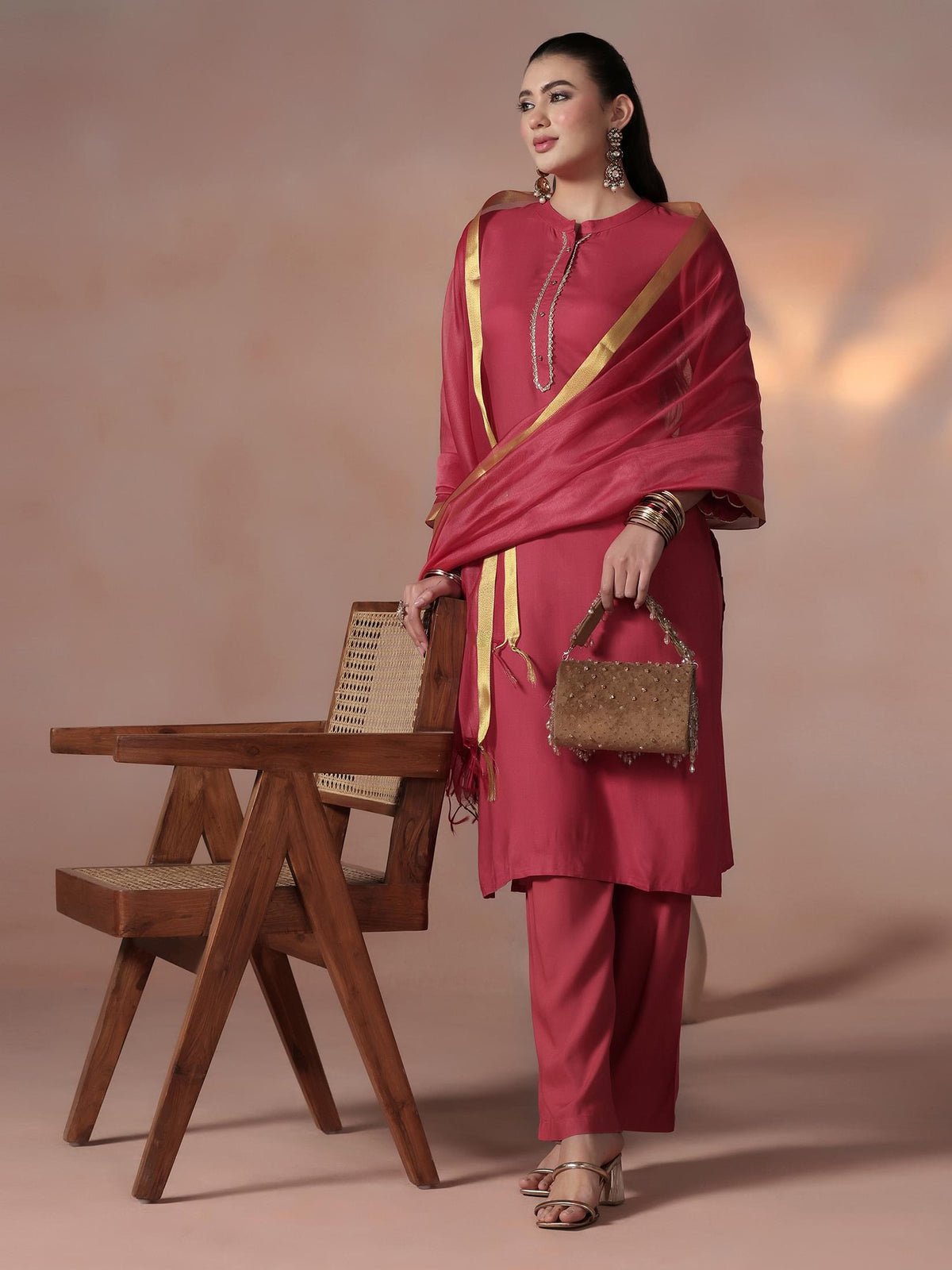 Liva Pink Solid Kurta Comfort Pant Dupatta
