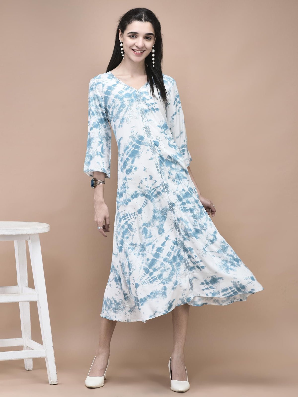 Liva Blue Tie Dye Print Dress