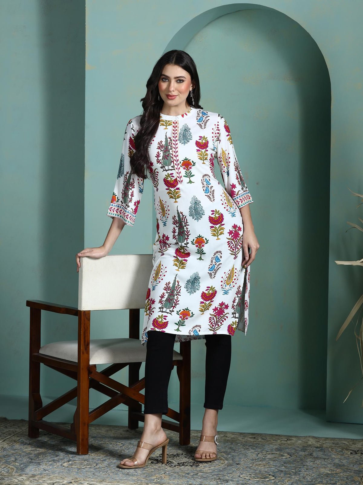 Liva Off White Printed Kurta (Style 25372)