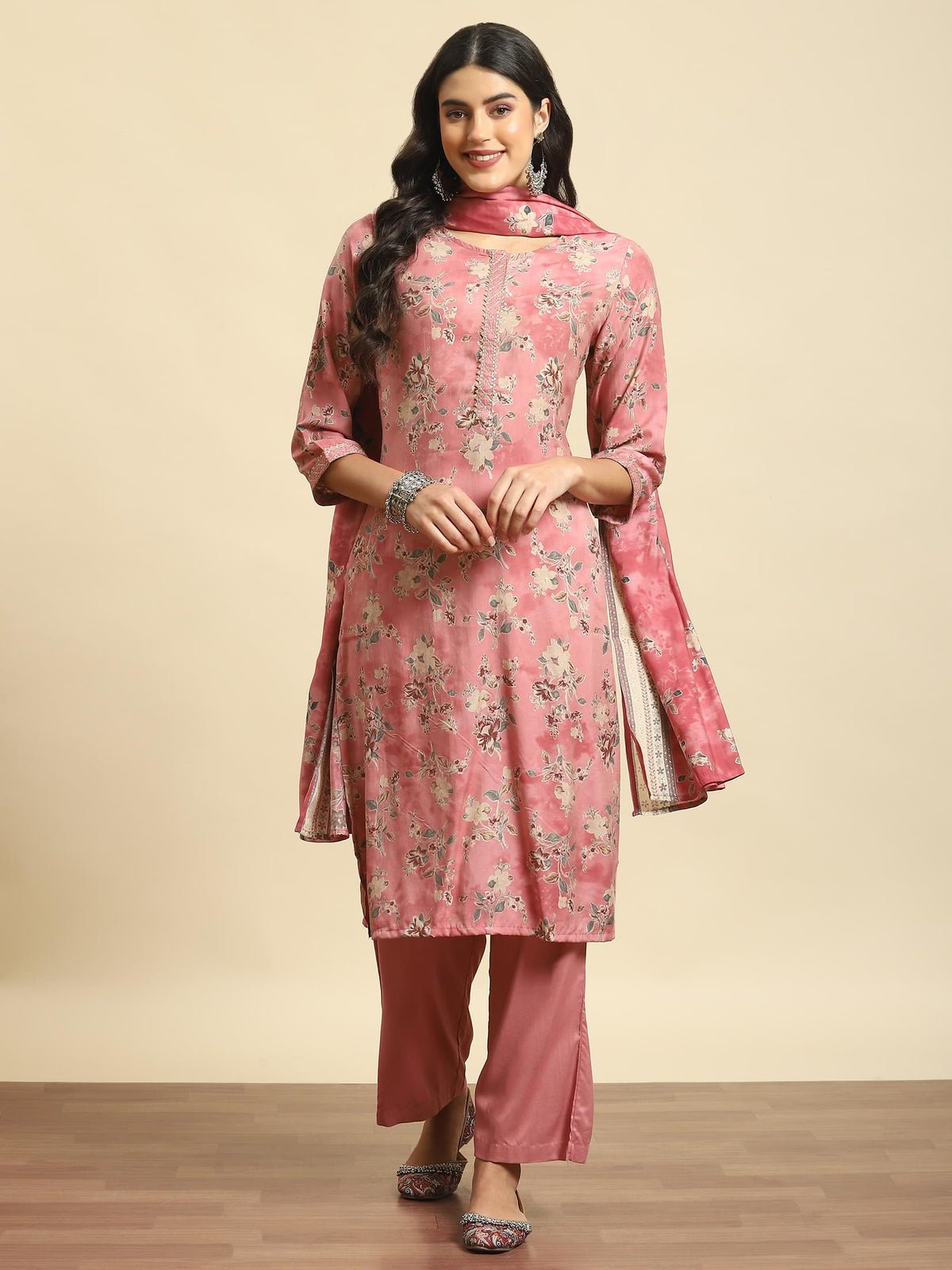 Pink Floral Kurta Comfort Pant Dupatta