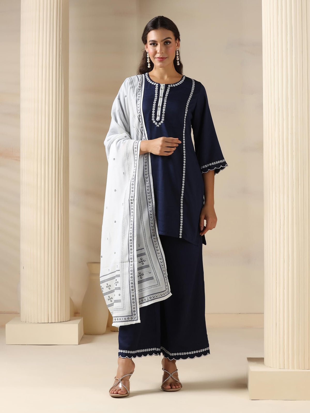 Liva Blue Embroidered Kurta Comfort Pant Dupatta