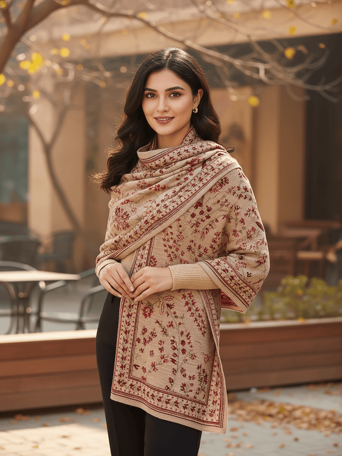 Soft Knitted Warm Beige Acrylic Shawl (Style KT-ST1558)