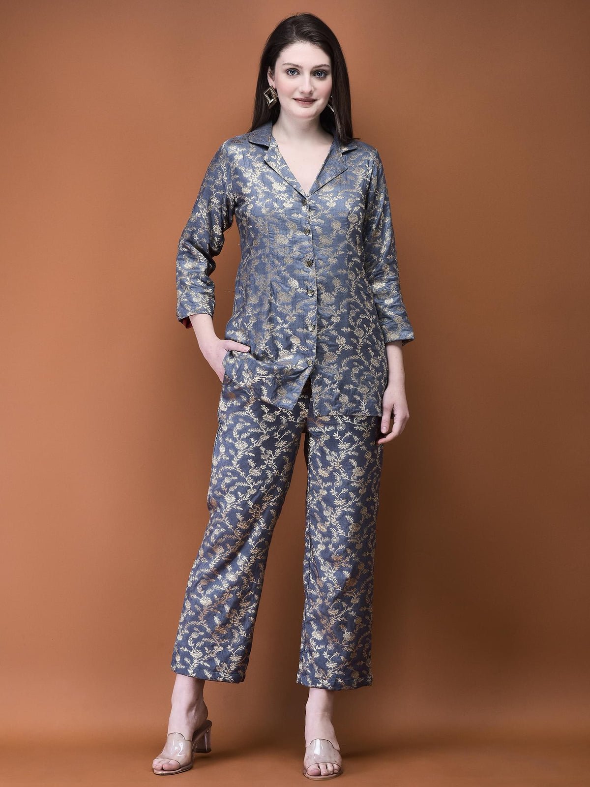 Jacquard Grey Woven Co-Ord Set