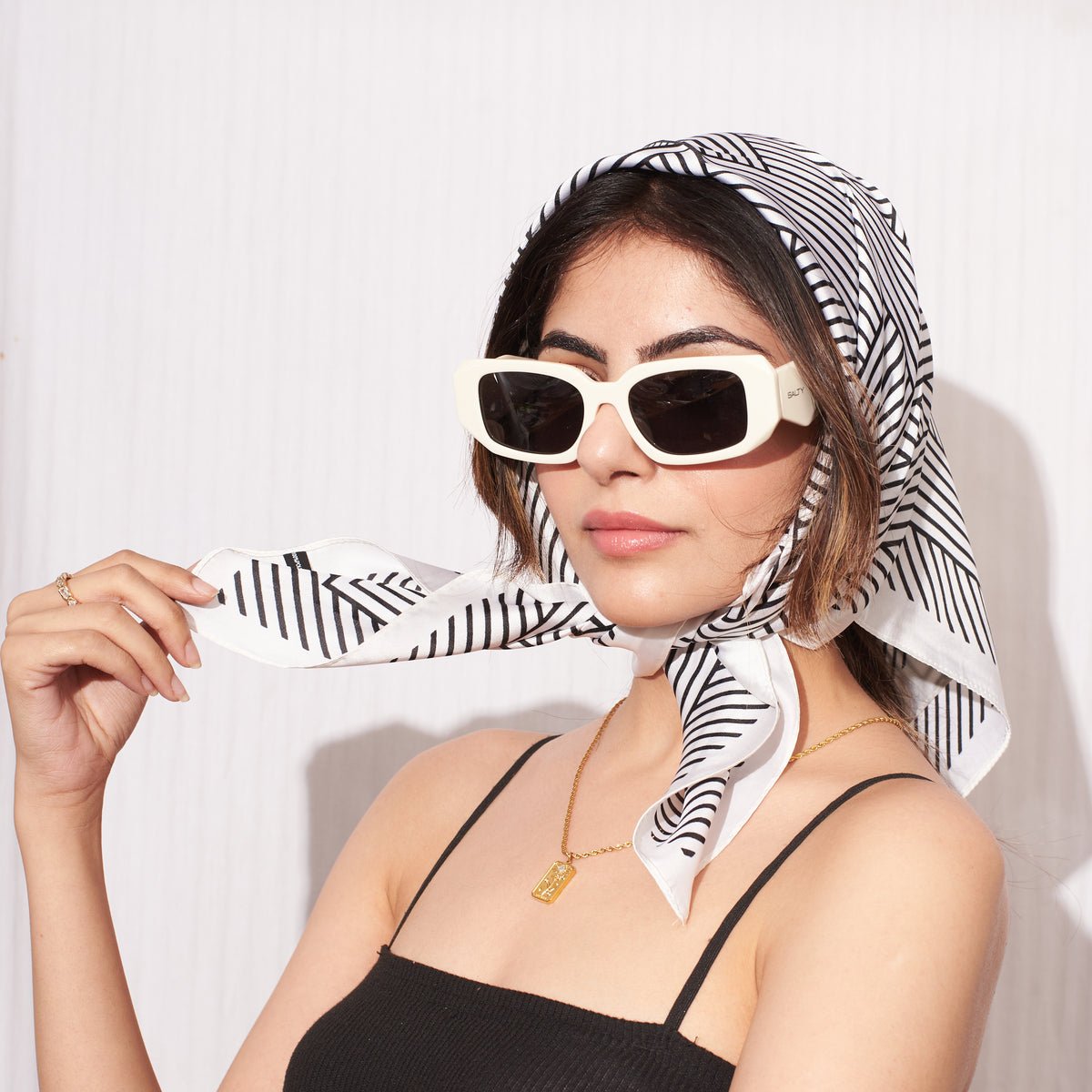 White Striped Head Scarf