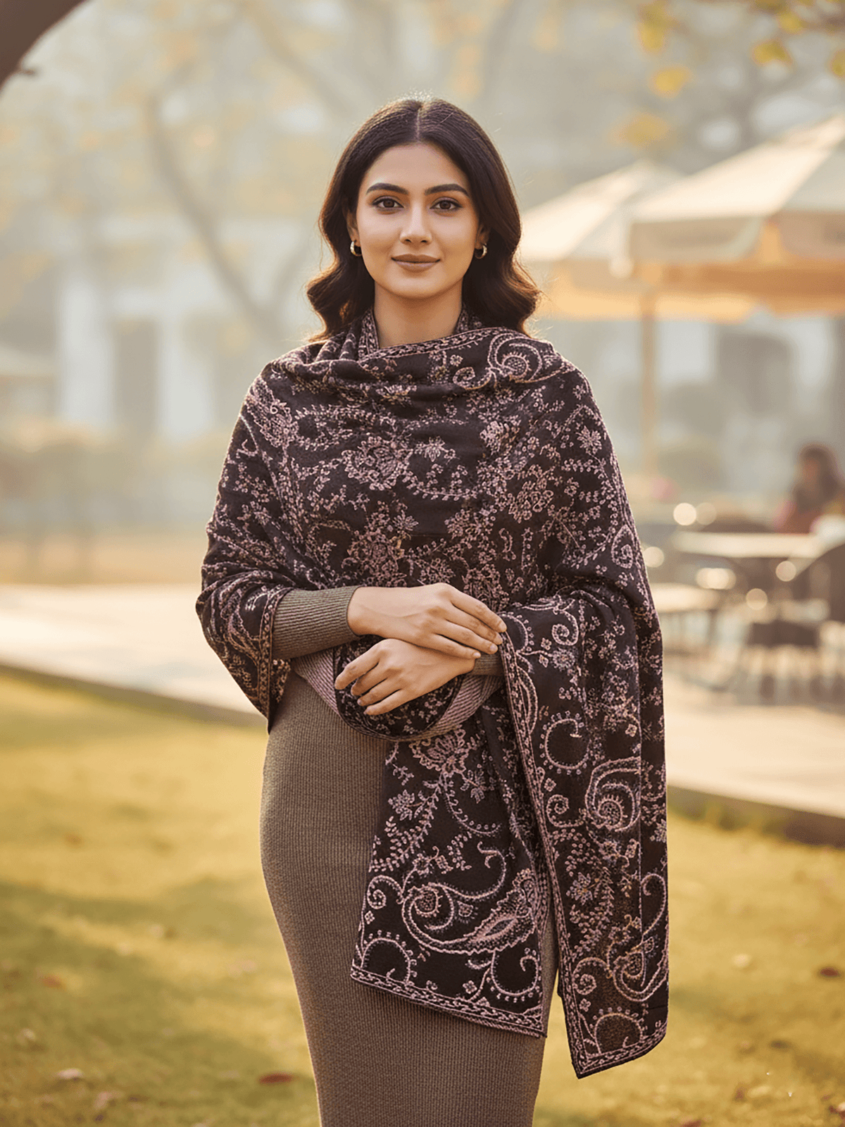 Soft Knitted Warm Black Shawl