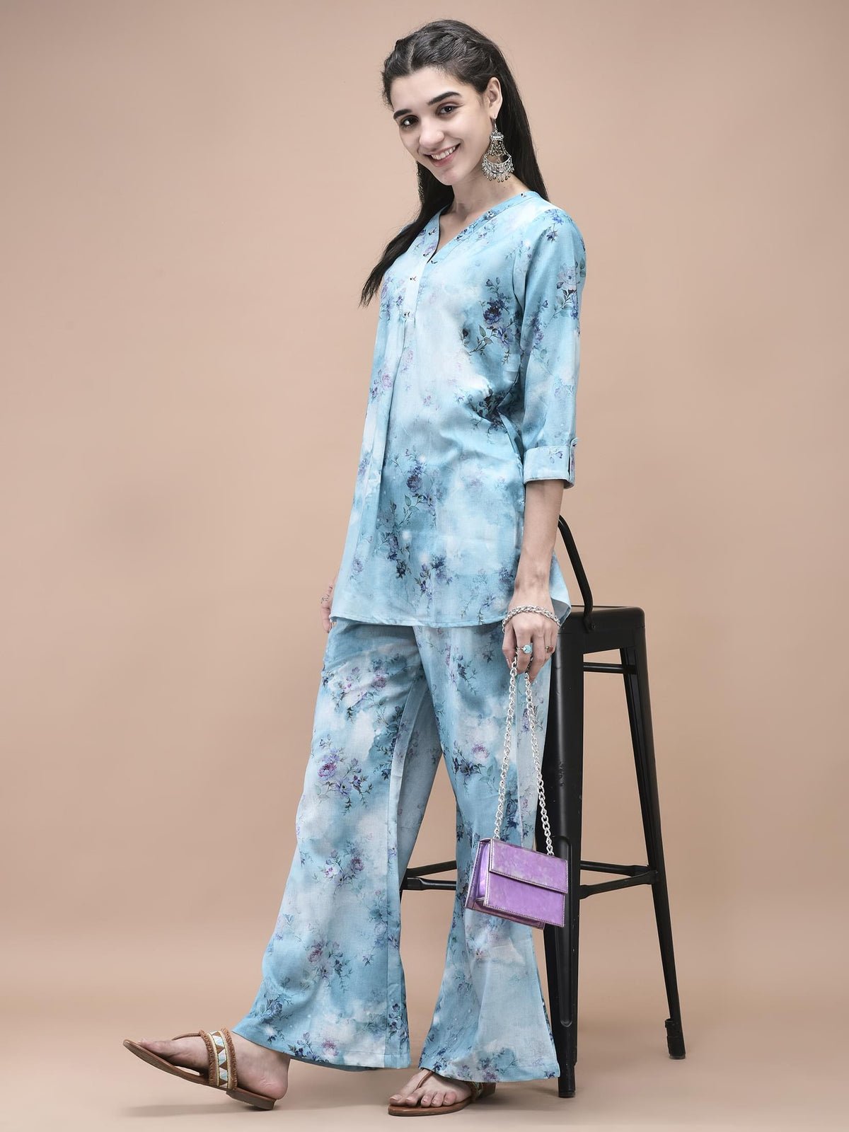 Linen Blue Texture Print Co-Ord Set