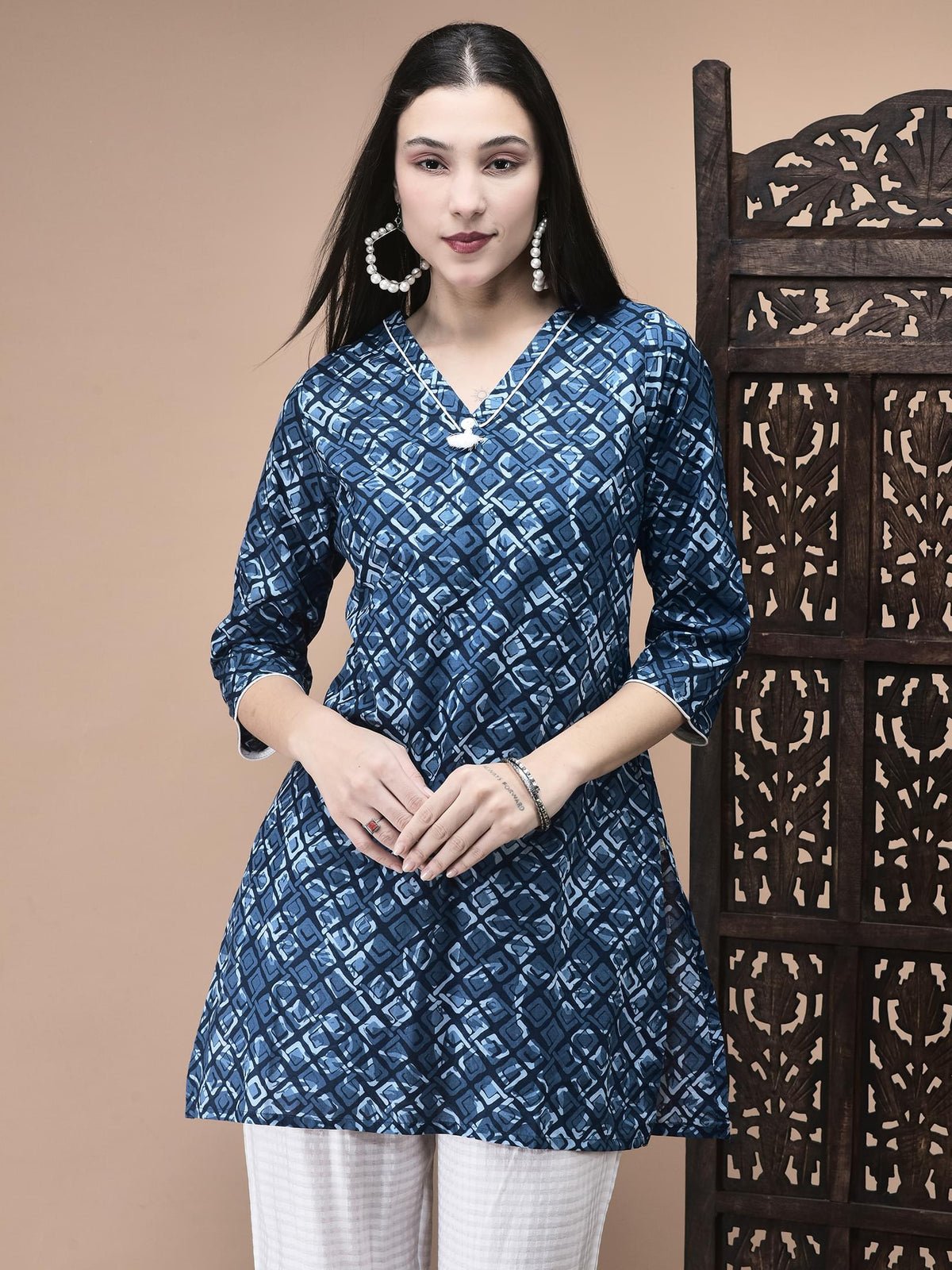Cotton Blue Geometric Print Tunic