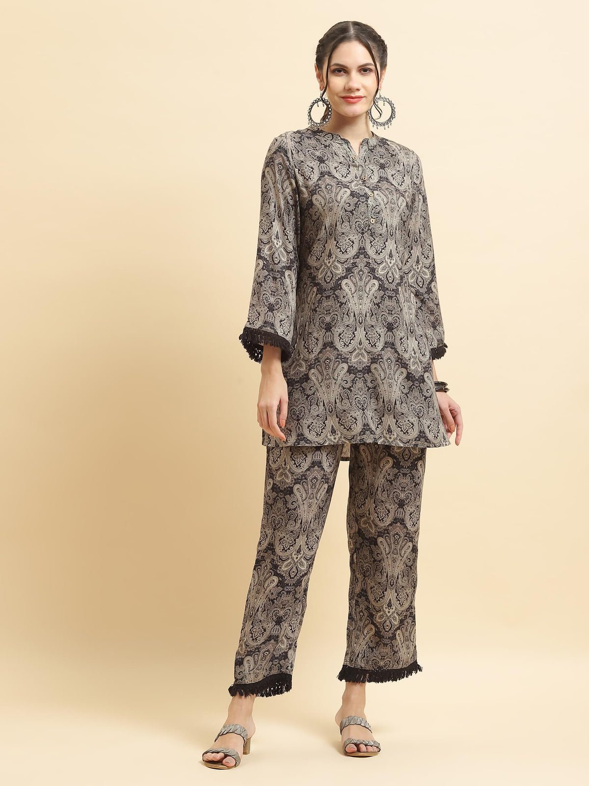 Liva Rayon Grey Paisley Print Co-Ord Set