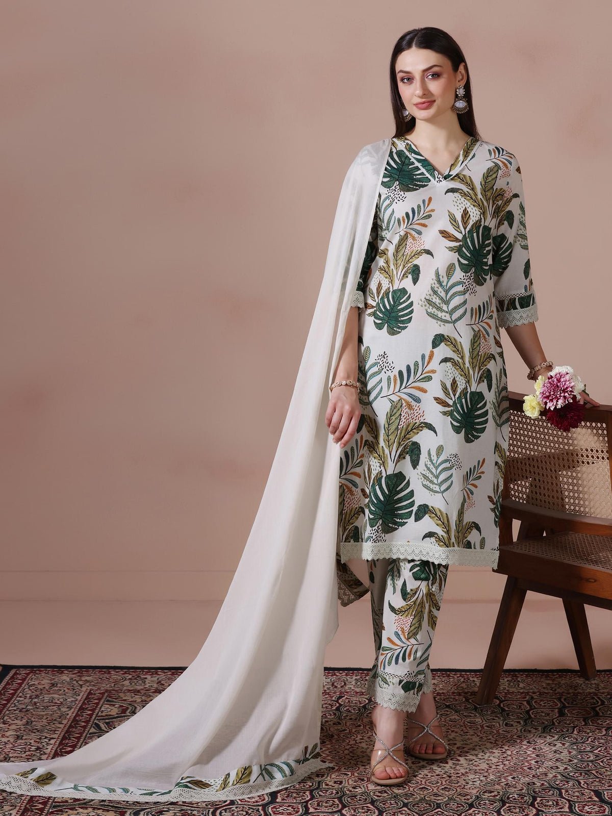 Cotton Green Printed Kurta Comfort Pant Dupatta