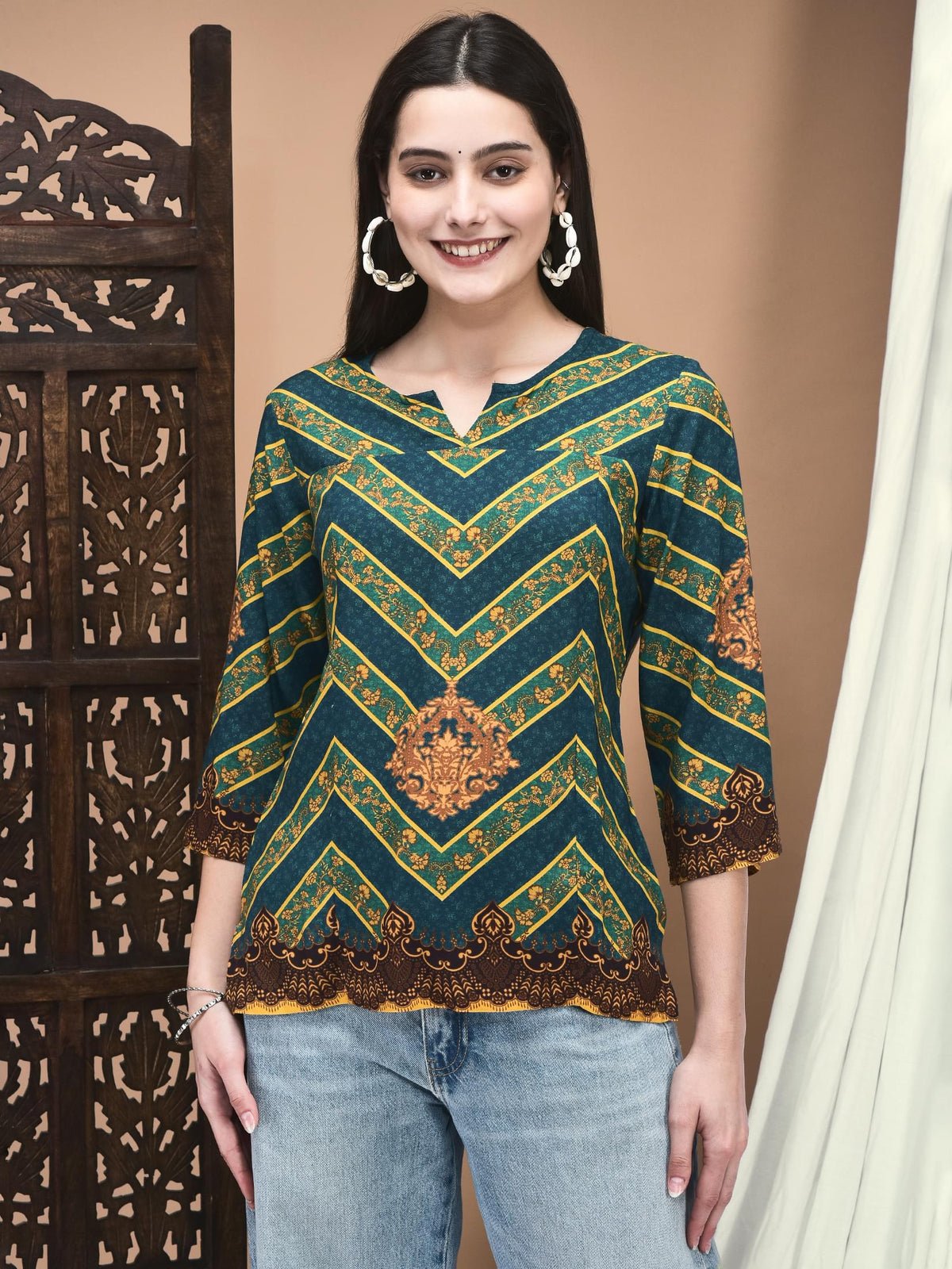 Viscose Teal Printed Tunic