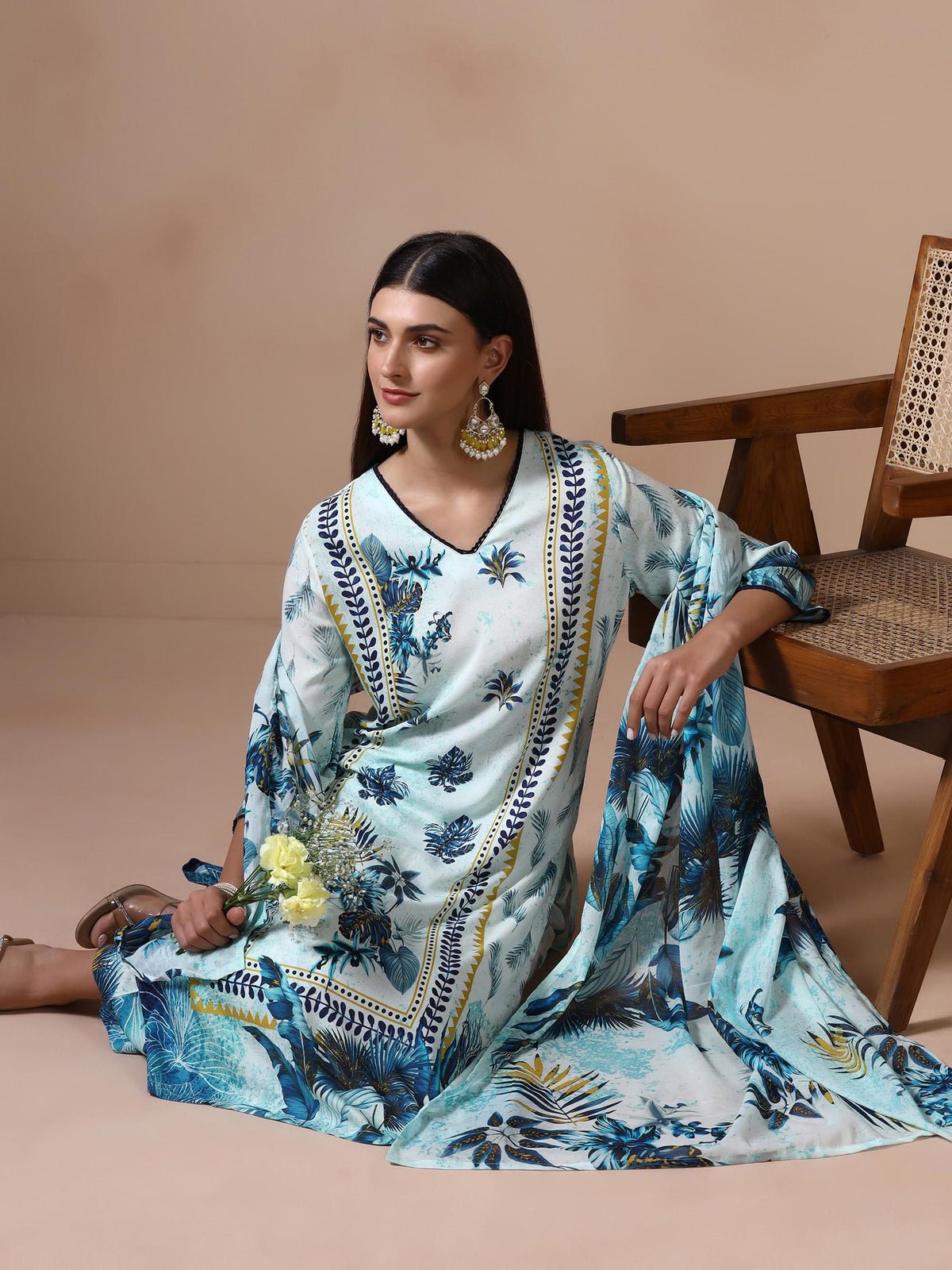 Liva Blue Printed Kurta Comfort Pant Dupatta (Style 25492)