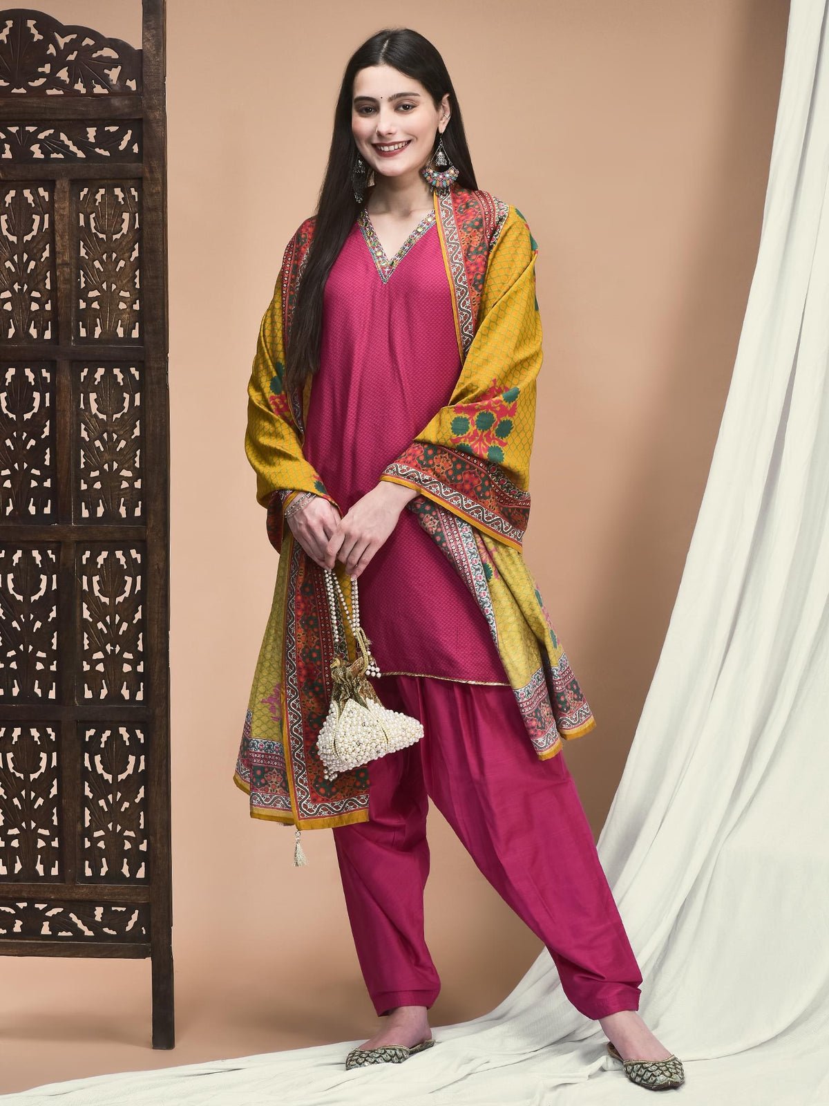 Liva Pink Embroidered Kurta Salwar Dupatta