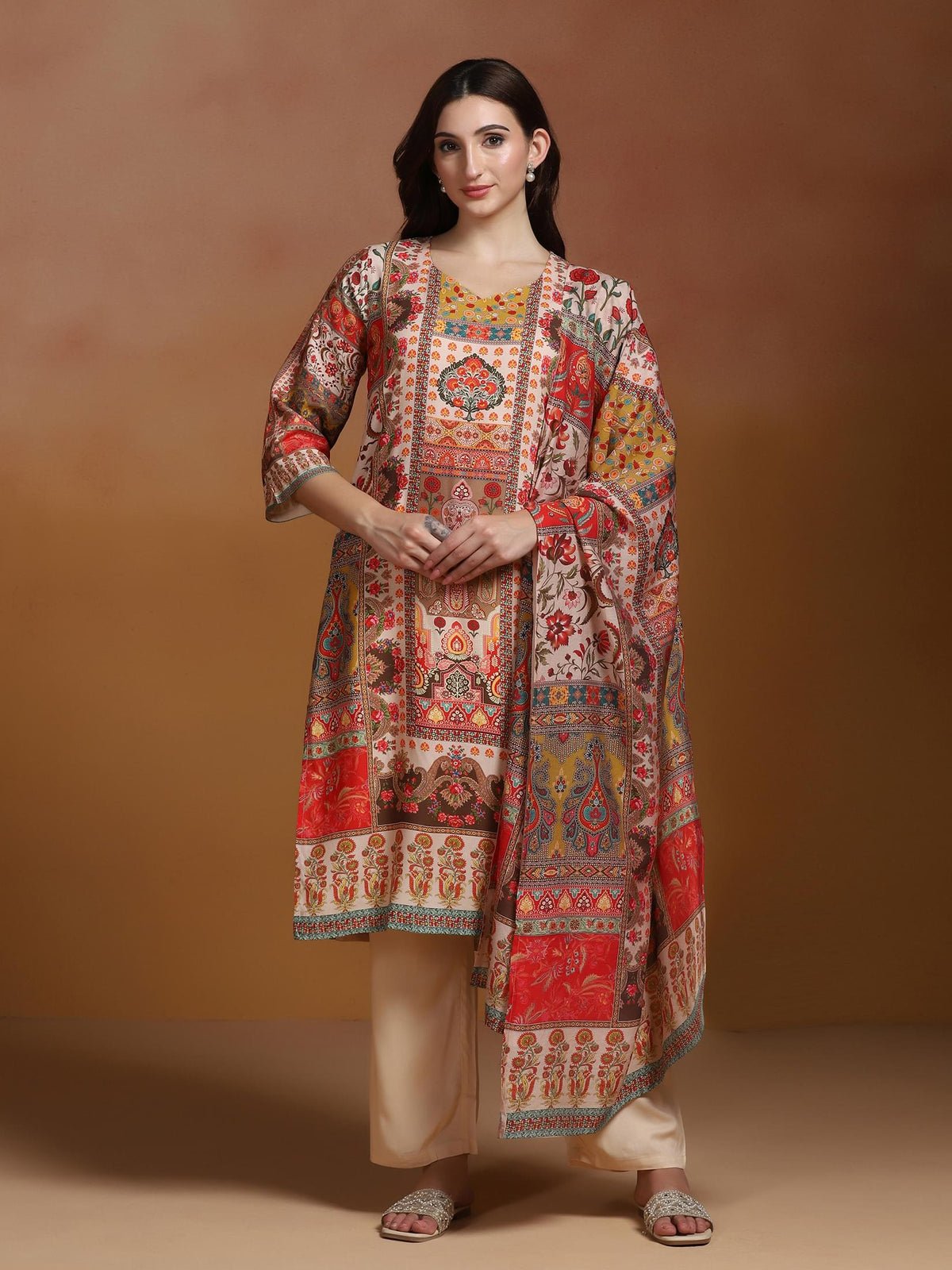 Liva Pink Multicolor Printed Kurta Comfort Pant Dupatta
