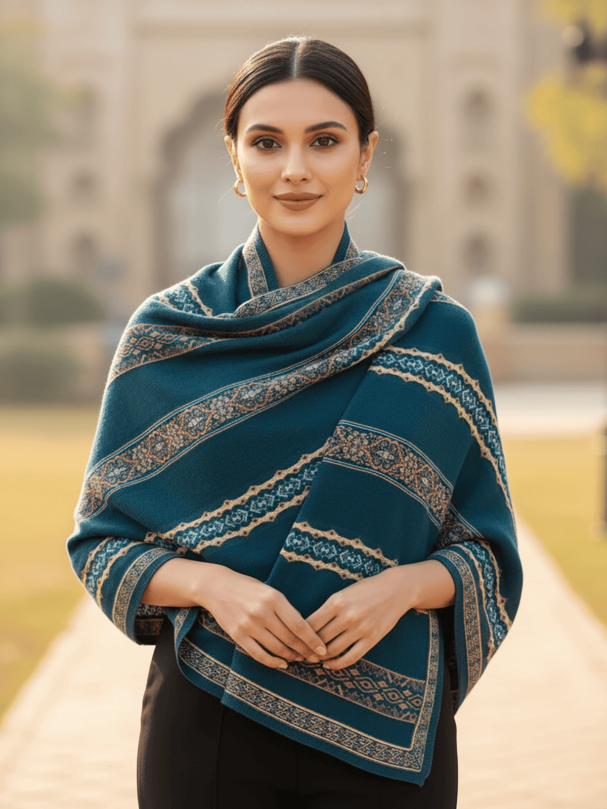 Soft Knitted Warm Teal Acrylic Shawl