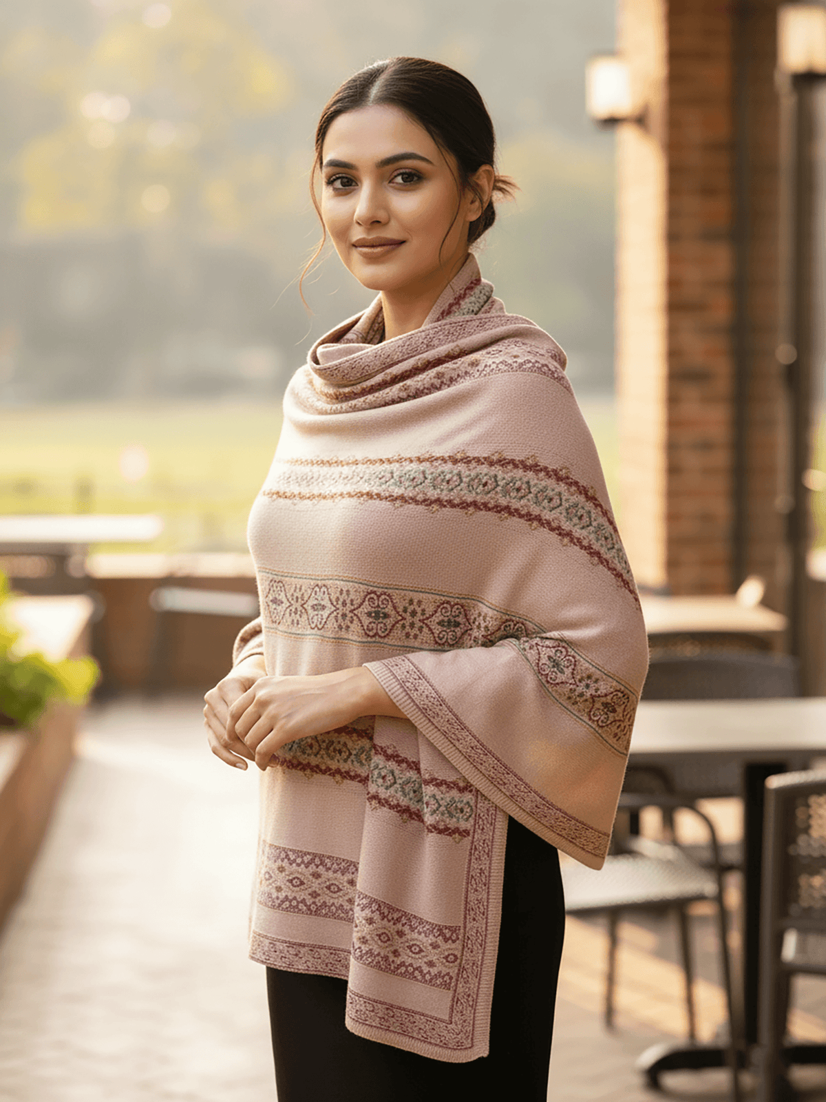 Soft Knitted Warm Pink Acrylic Shawl (Style KT-ST4304)