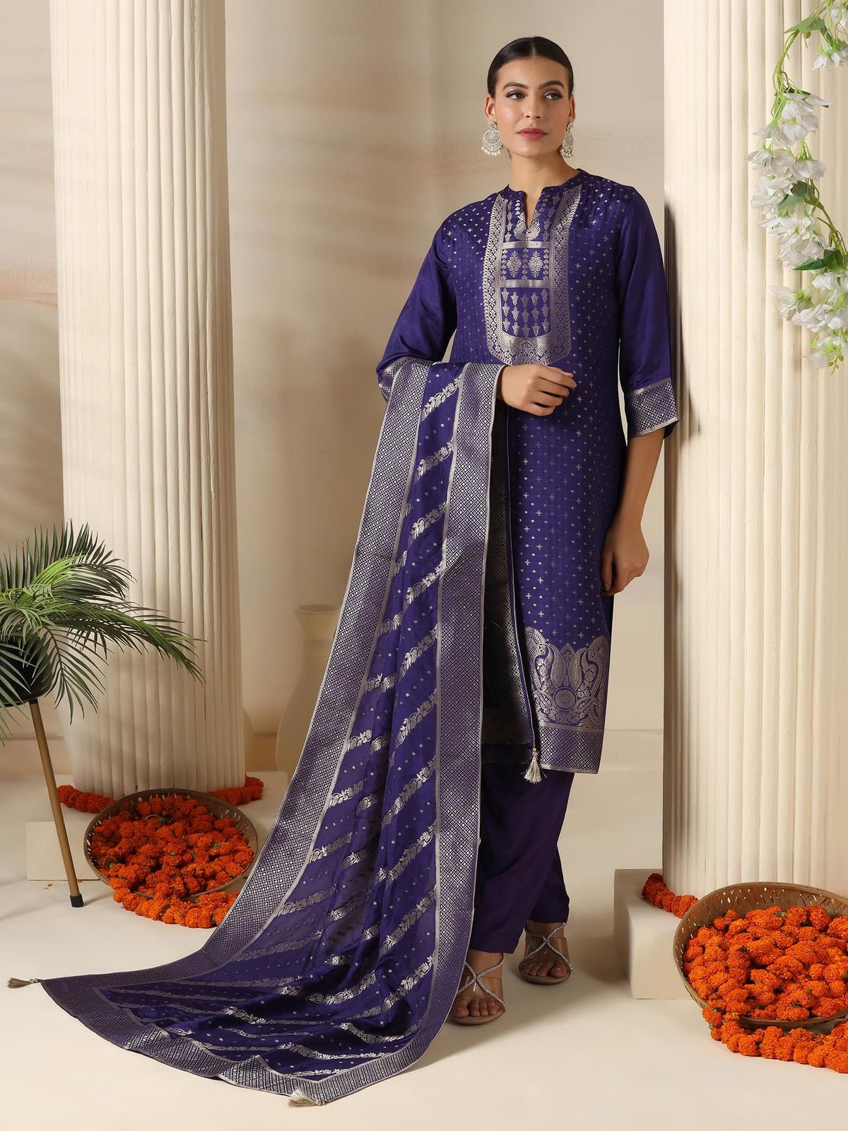 Dola Silk Jacquard Purple Kurta Comfort Pant Dupatta