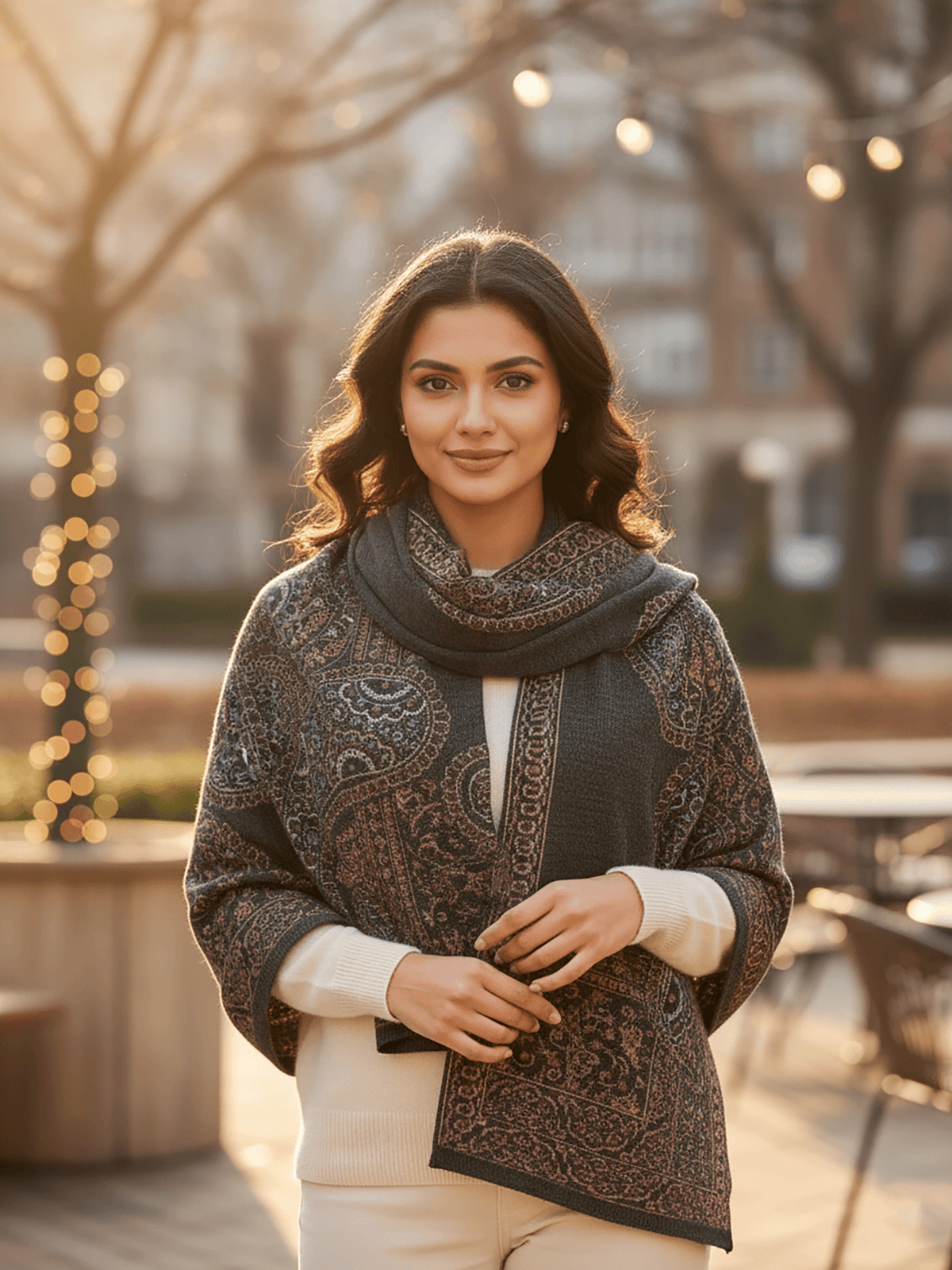 Soft Knitted Warm Dark Grey Acrylic Shawl (Style KT-ST4303)