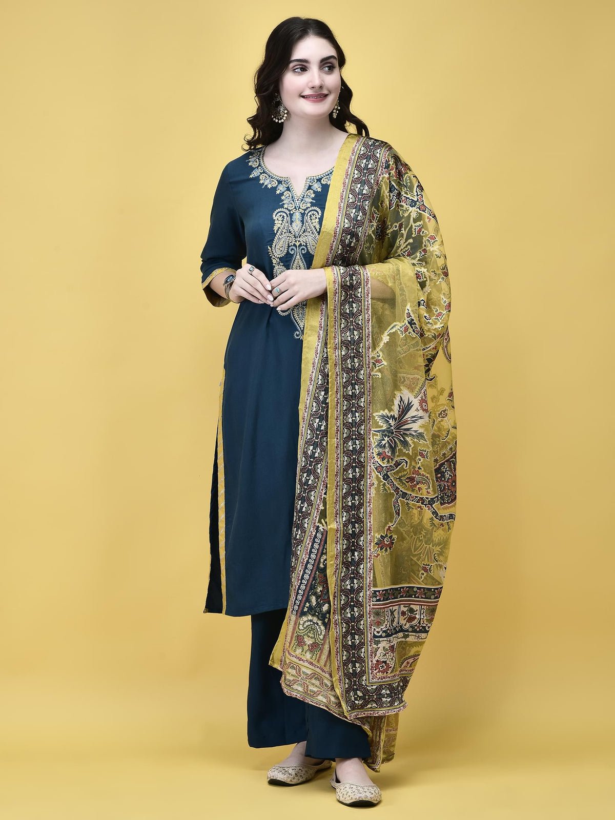 Poly Viscose Blue Embroidered Kurta Comfort Pant Dupatta (Style 20458)