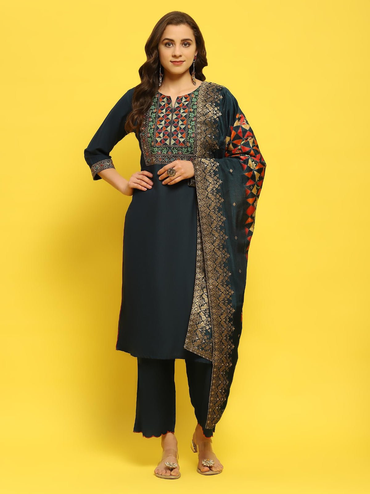 Poly Viscose Blue Embroidered Kurta Comfort Pant Dupatta (Style 12115)