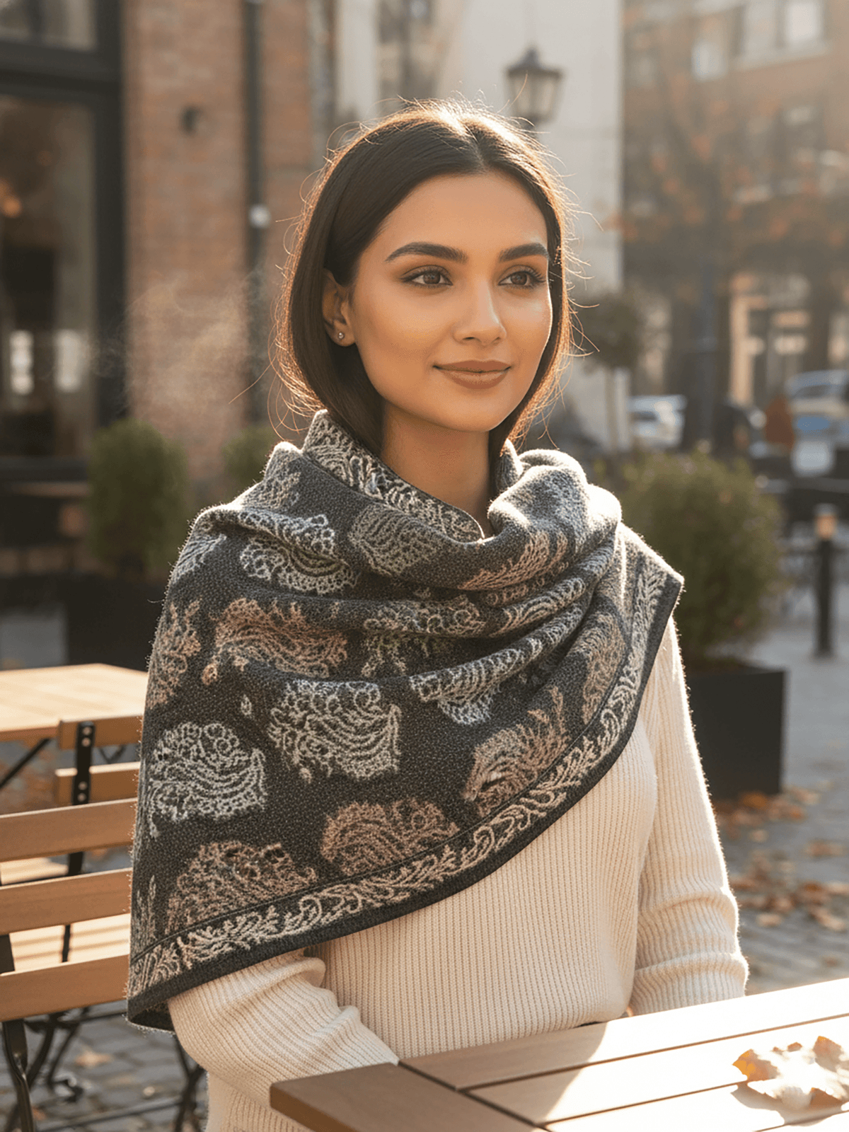 Soft Knitted Warm Dark Grey Acrylic Shawl (Style KT-ST4316)