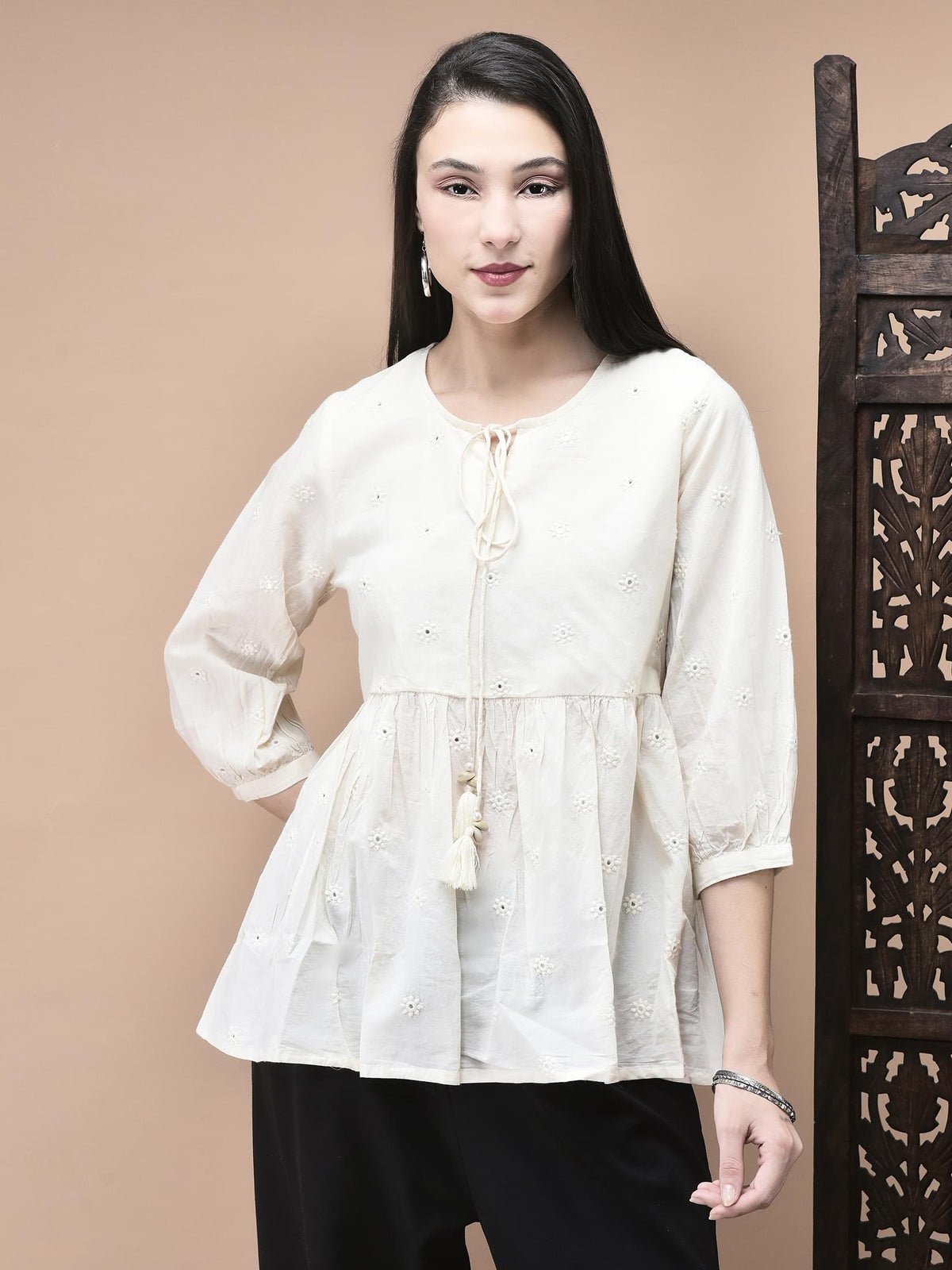 Cotton Off White Embroidered Tunic