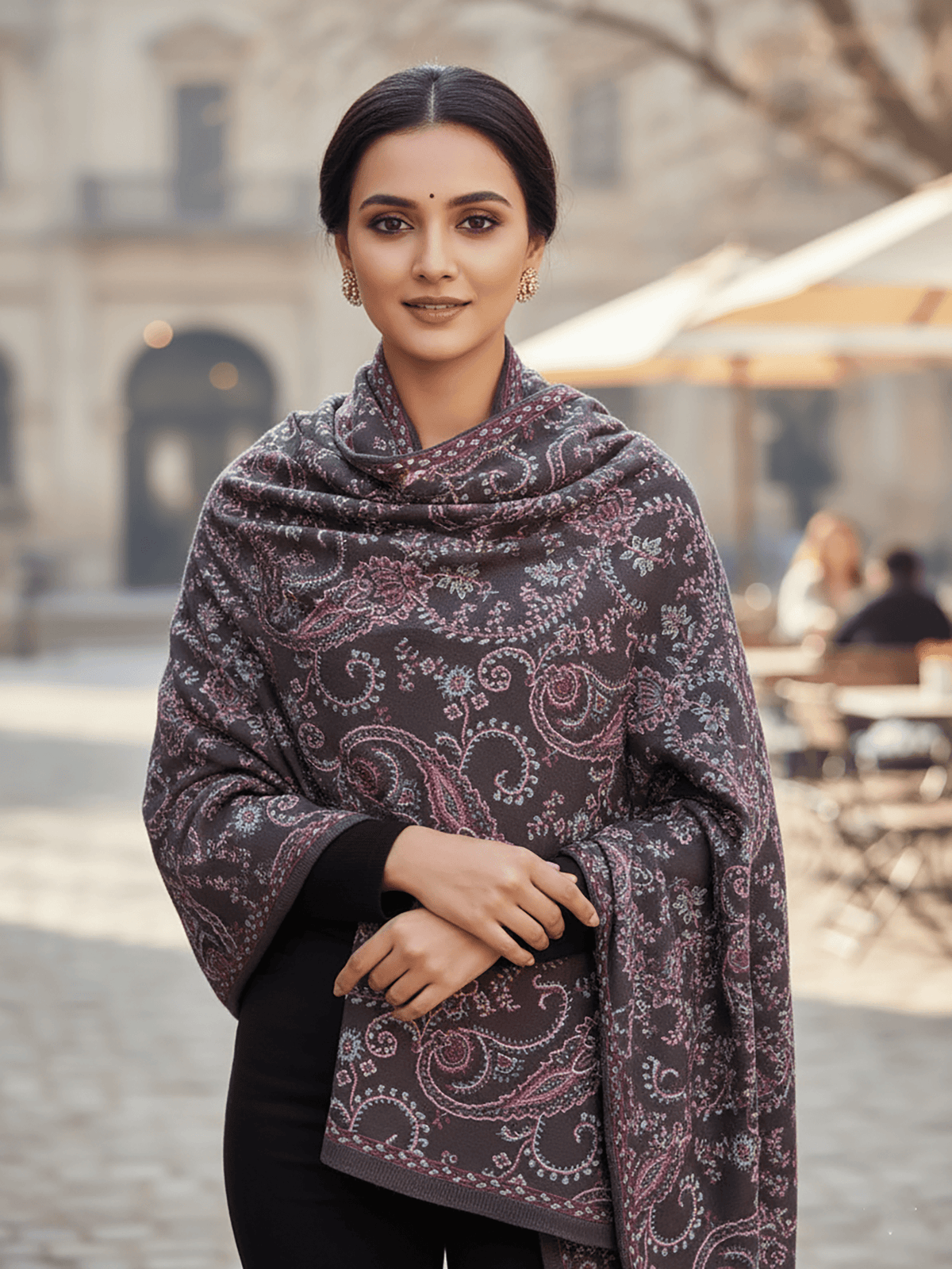 Soft Knitted Warm Grey Acrylic Shawl (Style KT-ST4405)