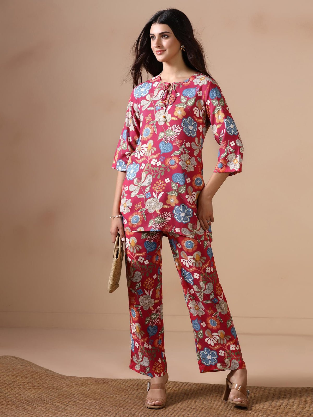 Liva Pink Floral Print Co Ord Set