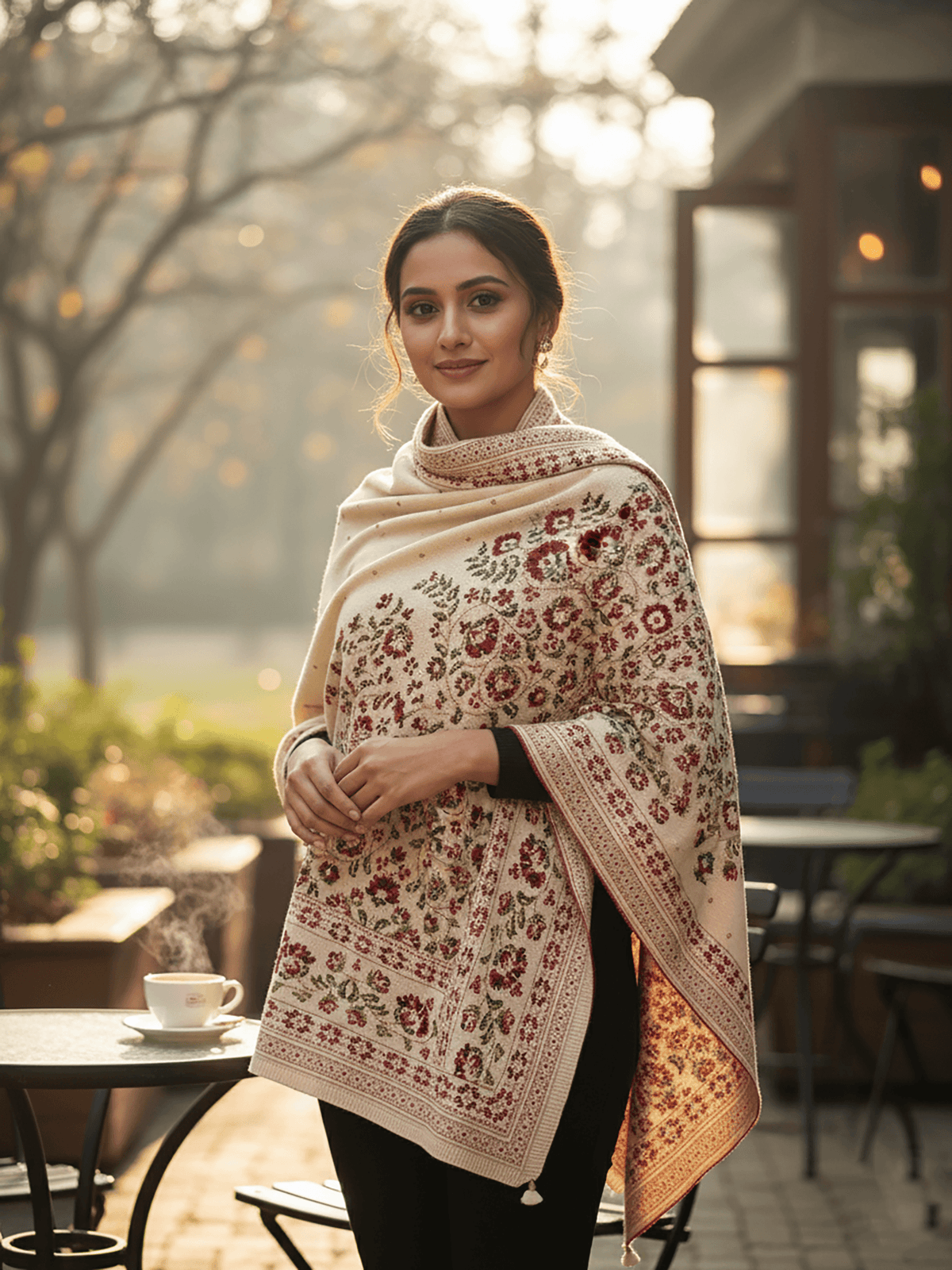 Soft Knitted Warm Light Beige Acrylic Shawl (Style KT-ST1519)