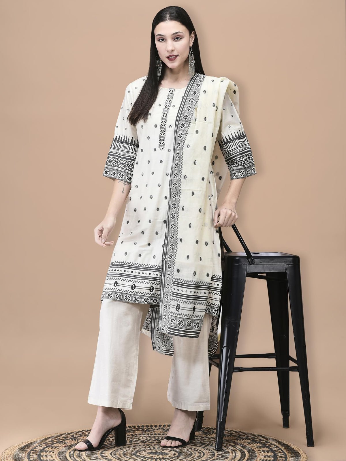 Silk Jacquard Beige Solid Kurta Comfort Pant Dupatta